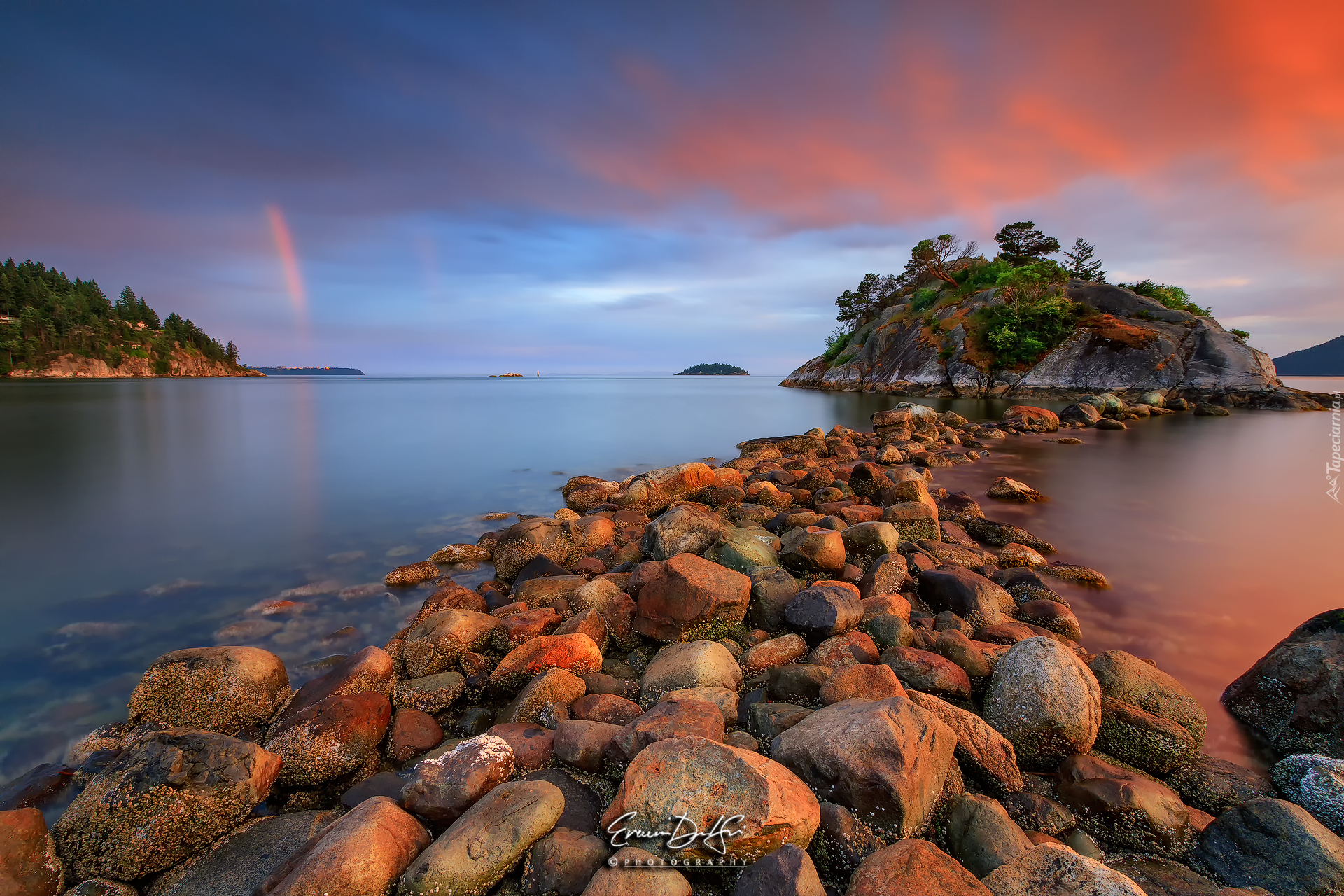 Morze, Kamienie, Drzewa, Whytecliff Park, West Vancouver, Vancouver, Kanada