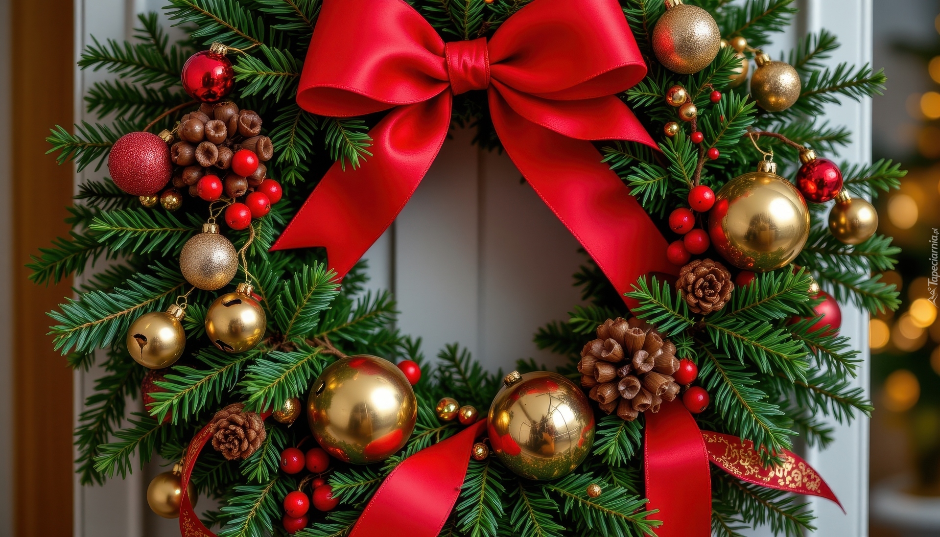 Boże Narodzenie, Wianek, Dekoracja, Gałązki, Bombki