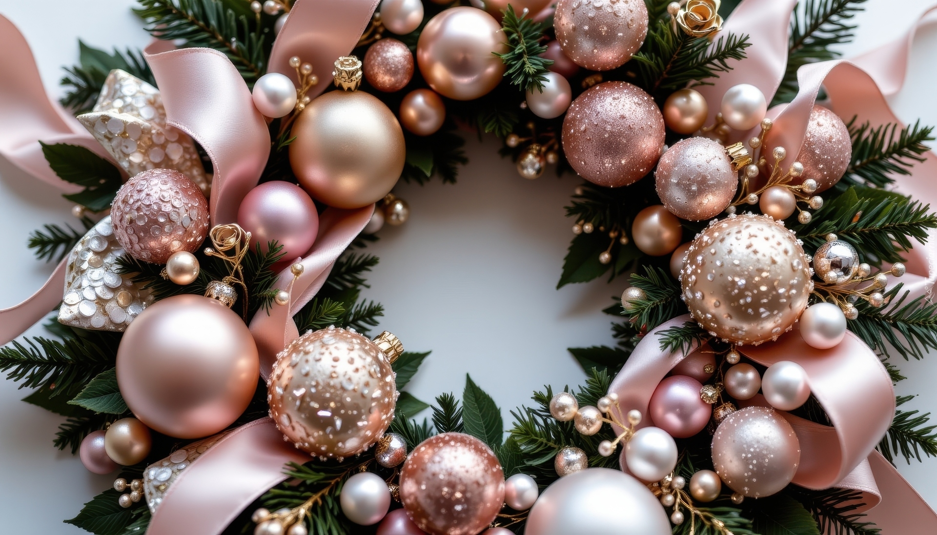 Boże Narodzenie, Wianek, Bombki, Różowe, Wstążka, AI