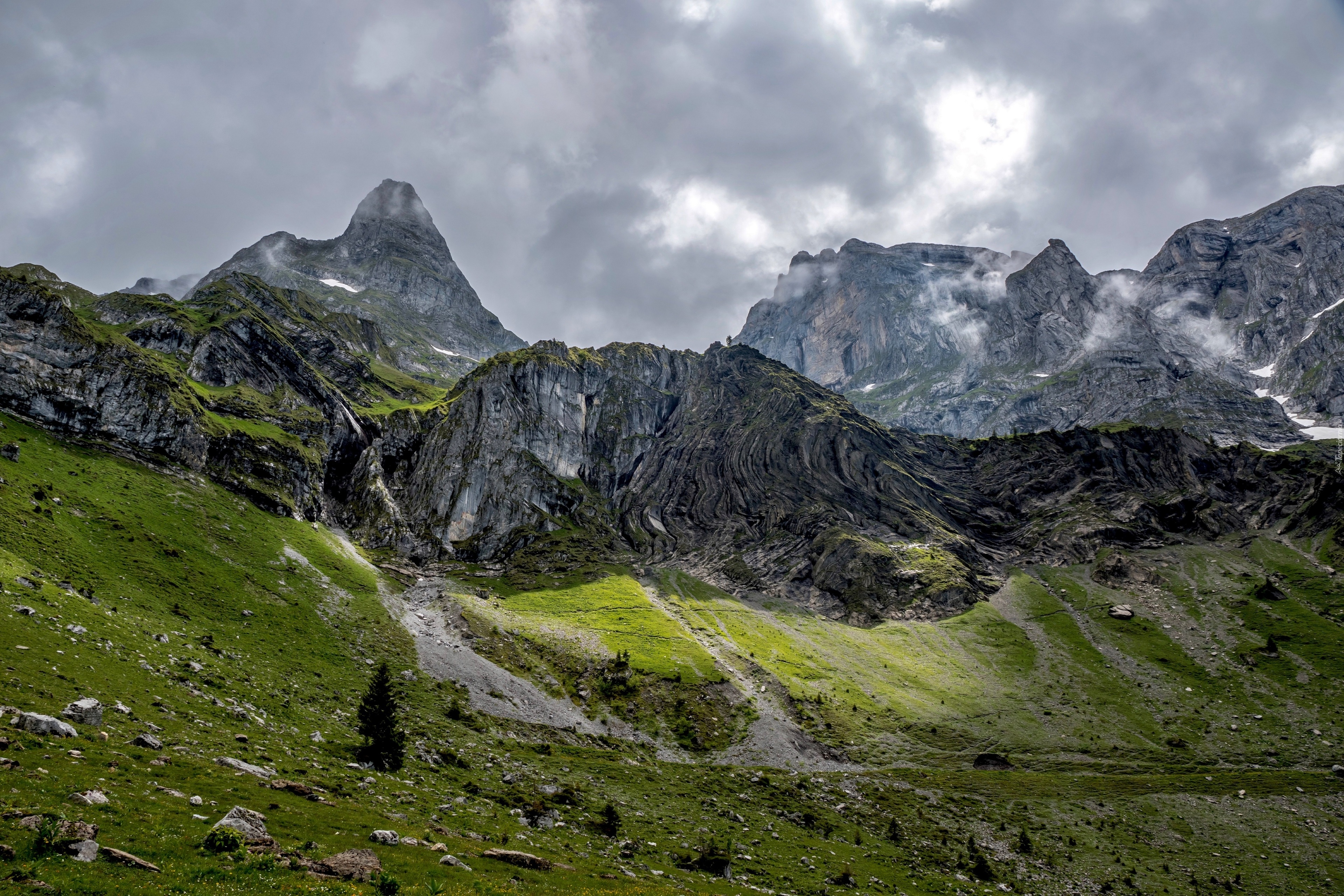 Góry, Alpy, Dolina, Szwajcaria