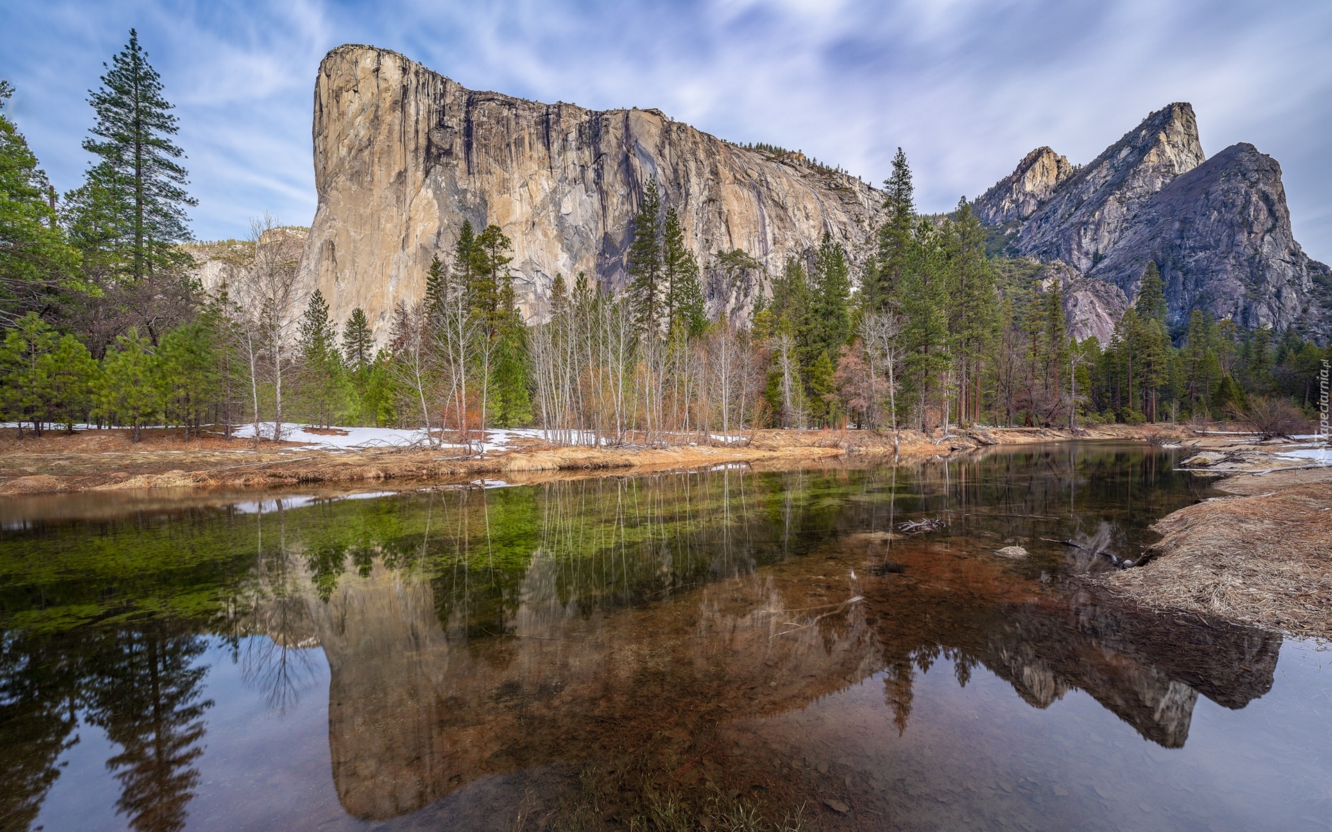 Stany Zjednoczone, Kalifornia, Park Narodowy Yosemite, Rzeka, Merced River, Góry, El Capitan, Drzewa