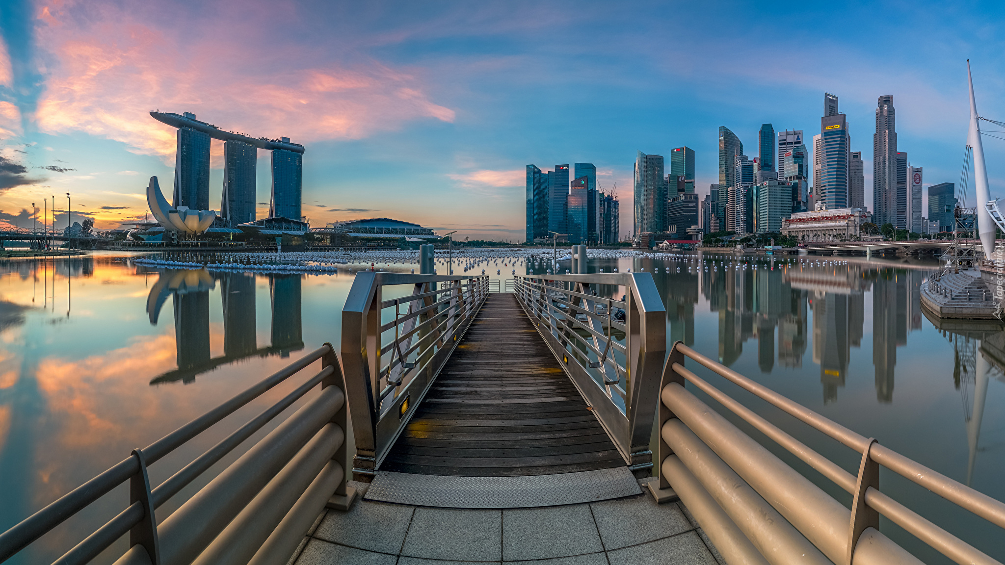 Singapur, Hotel Marina Bay Sands, Zatoka Marina Bay, Wieżowce, Most