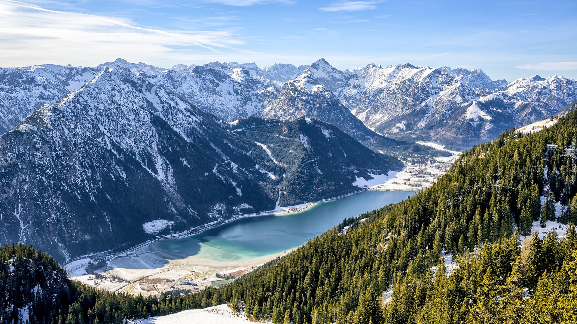 Góry, Jezioro Achensee, Drzewa, Tyrol, Austria