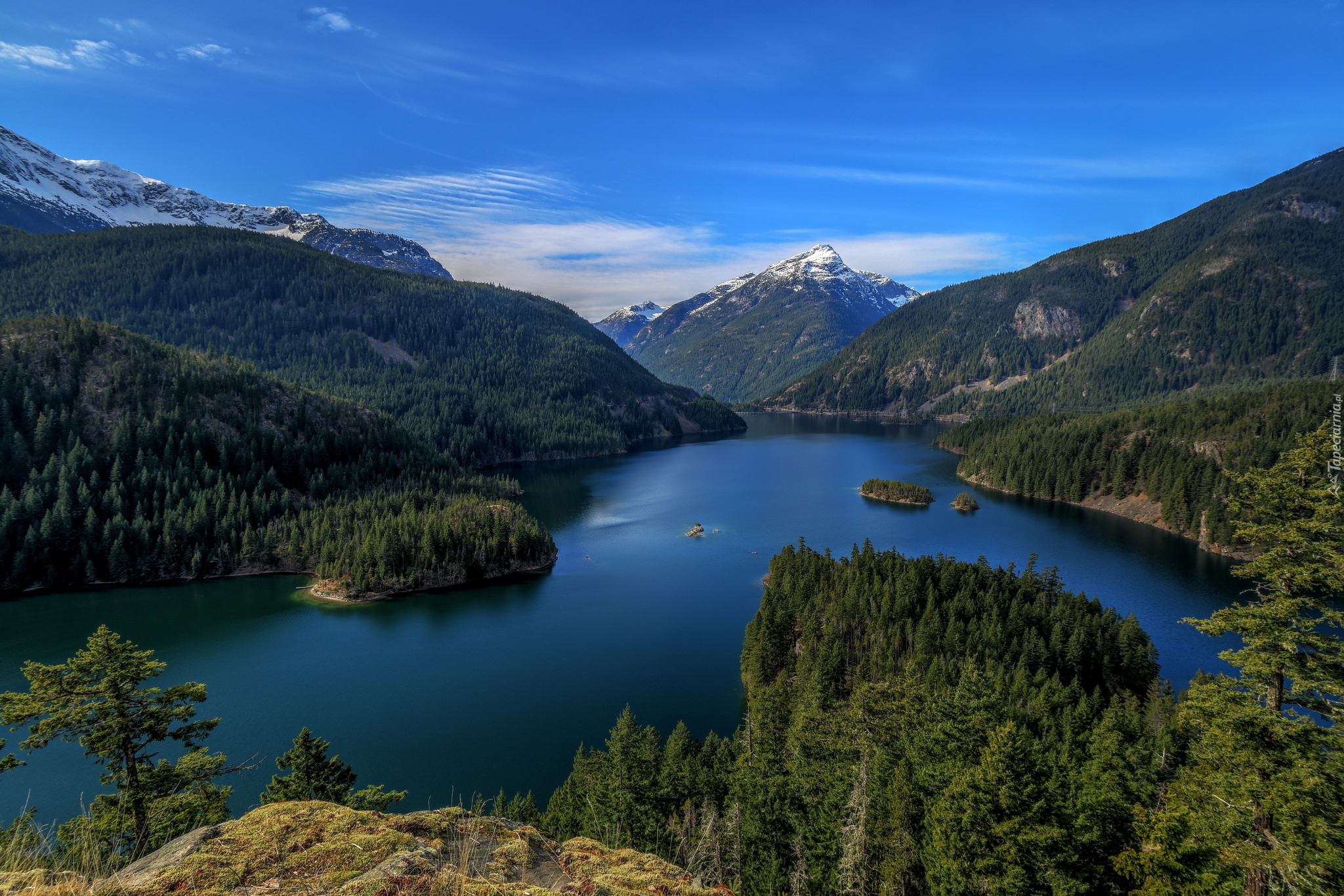 Park Narodowy Północnych Gór Kaskadowych, Jezioro, Diablo Lake, Góry, Drzewa, Lasy, Stan Waszyngton, Stany Zjednoczone