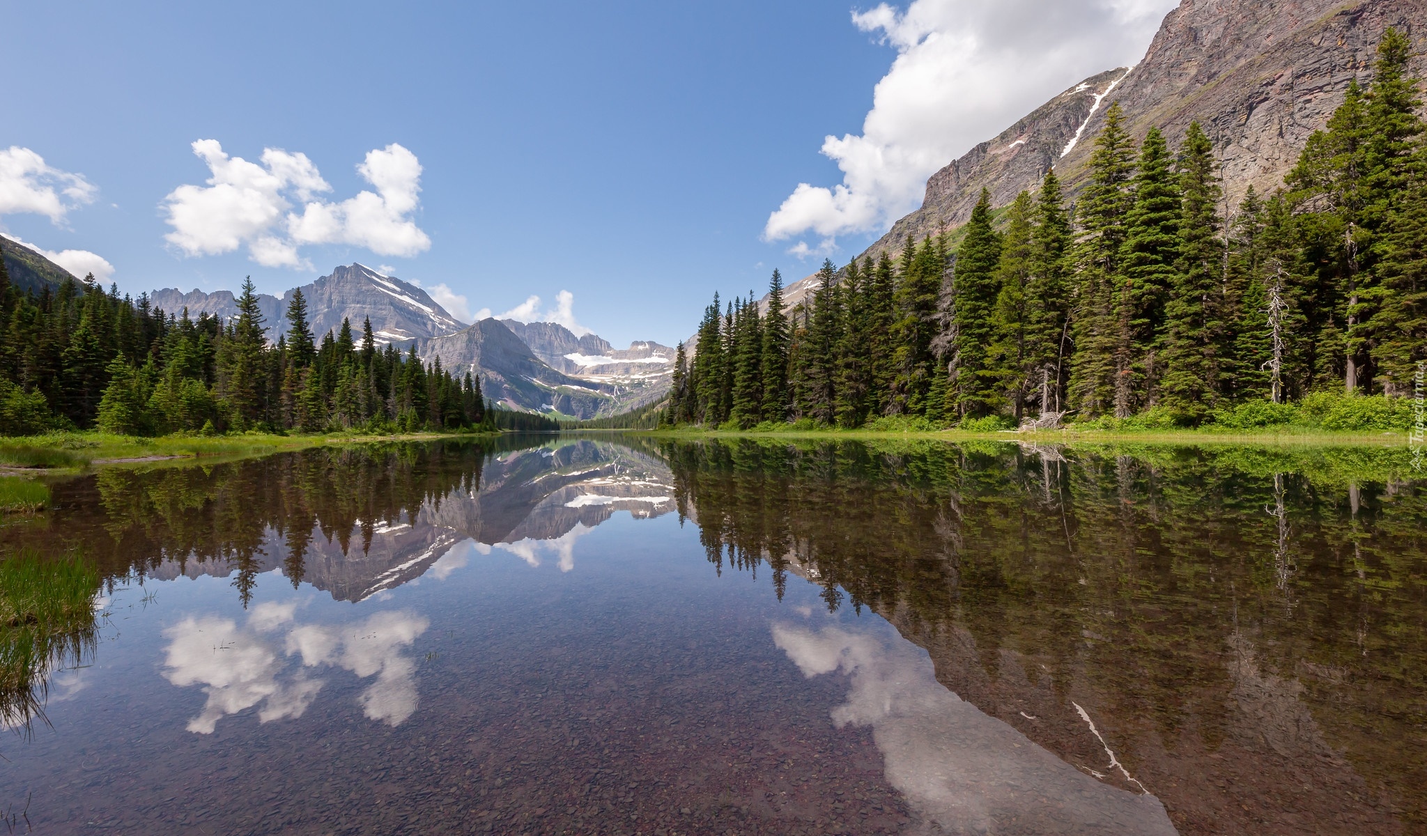 Stany Zjednoczone, Stan Montana, Park Narodowy Glacier, Jezioro, Swiftcurrent Lake, Góry, Drzewa