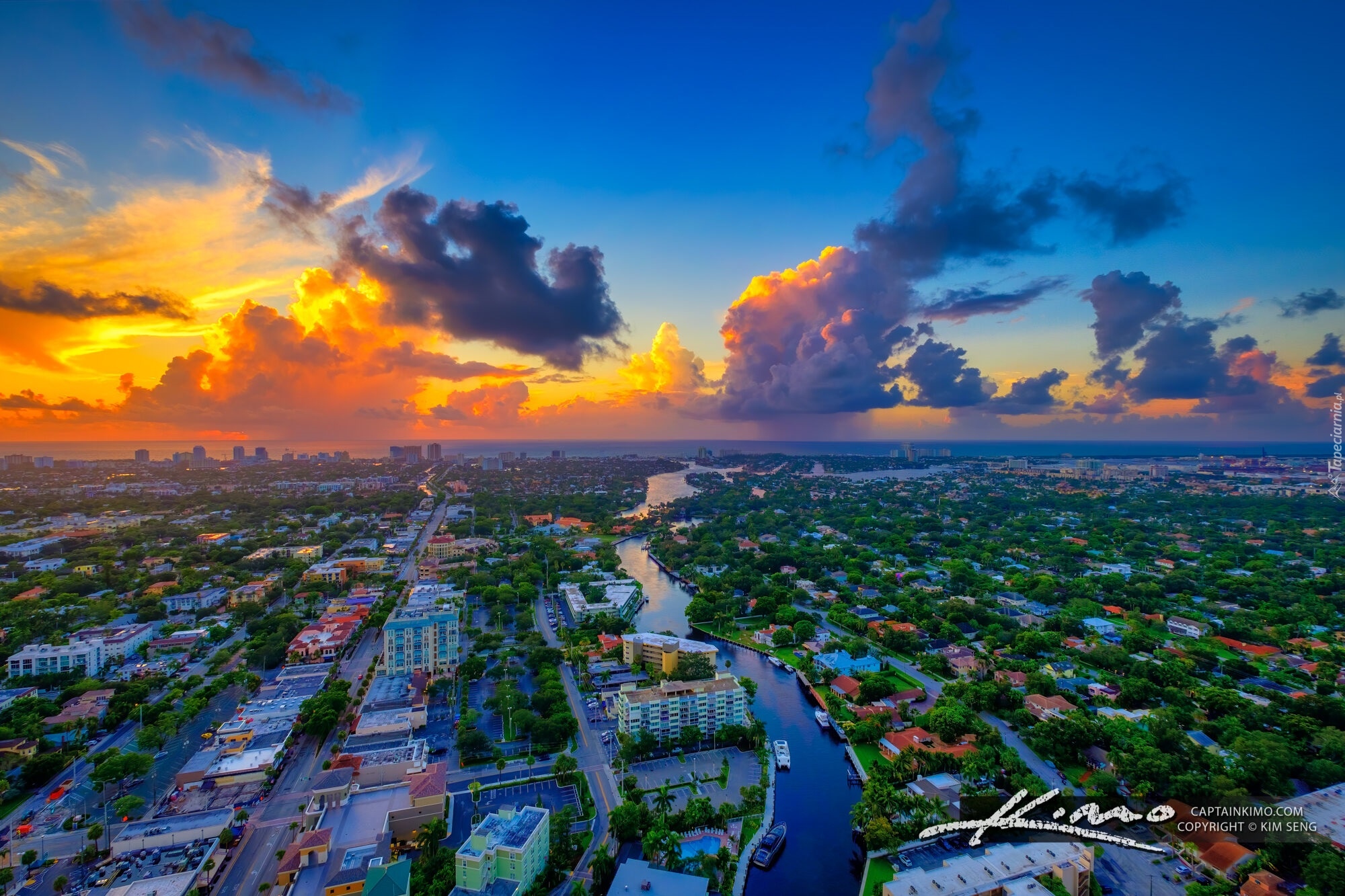 Stany Zjednoczone, Floryda, Miasto, Fort Lauderdale, Domy, Rzeka, New River, Chmury