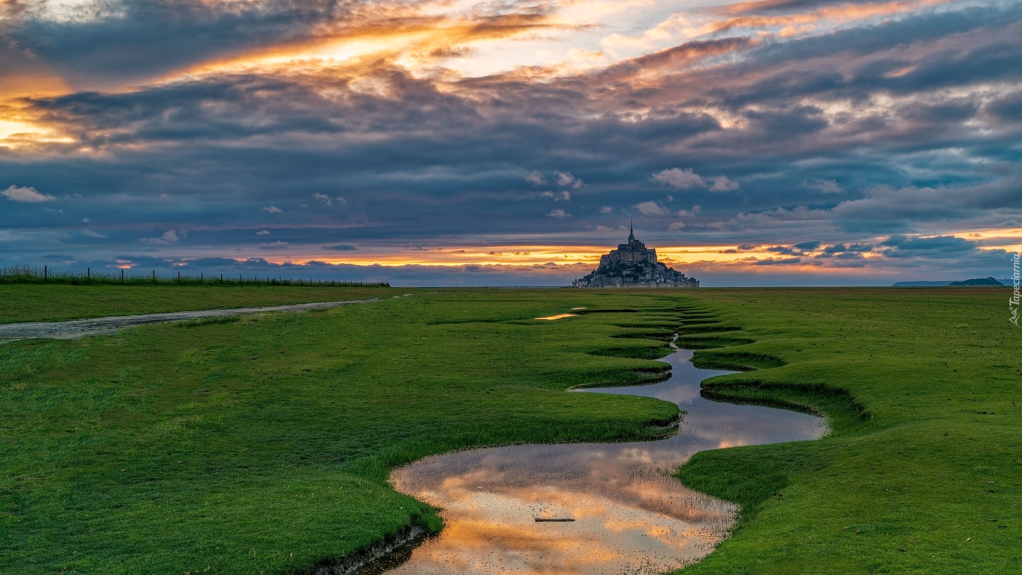 Łąki, Rozlewisko, Klasztor, Opactwo św Archanioła, Mont Saint Michel, Normandia, Francja