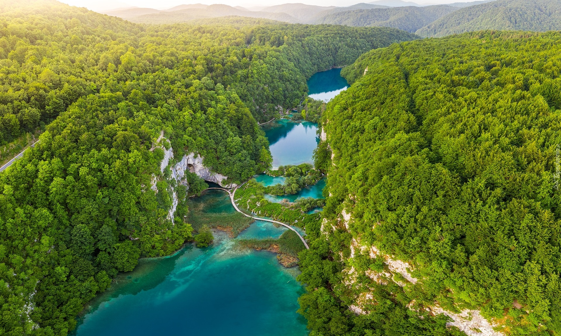 Lato, Park Narodowy Jezior Plitwickich, Jeziora, Zielone, Drzewa, Lasy, Chorwacja