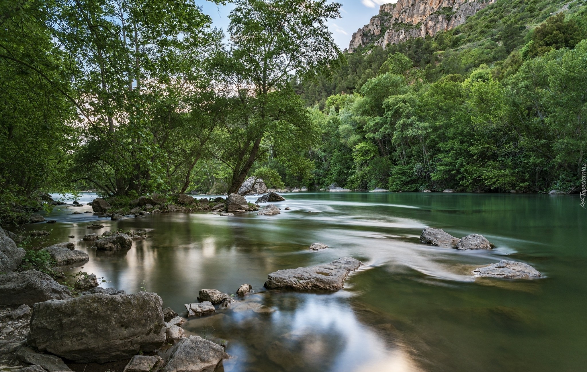 Hiszpania, Rzeka Segre, Kamienie, Drzewa, Góry