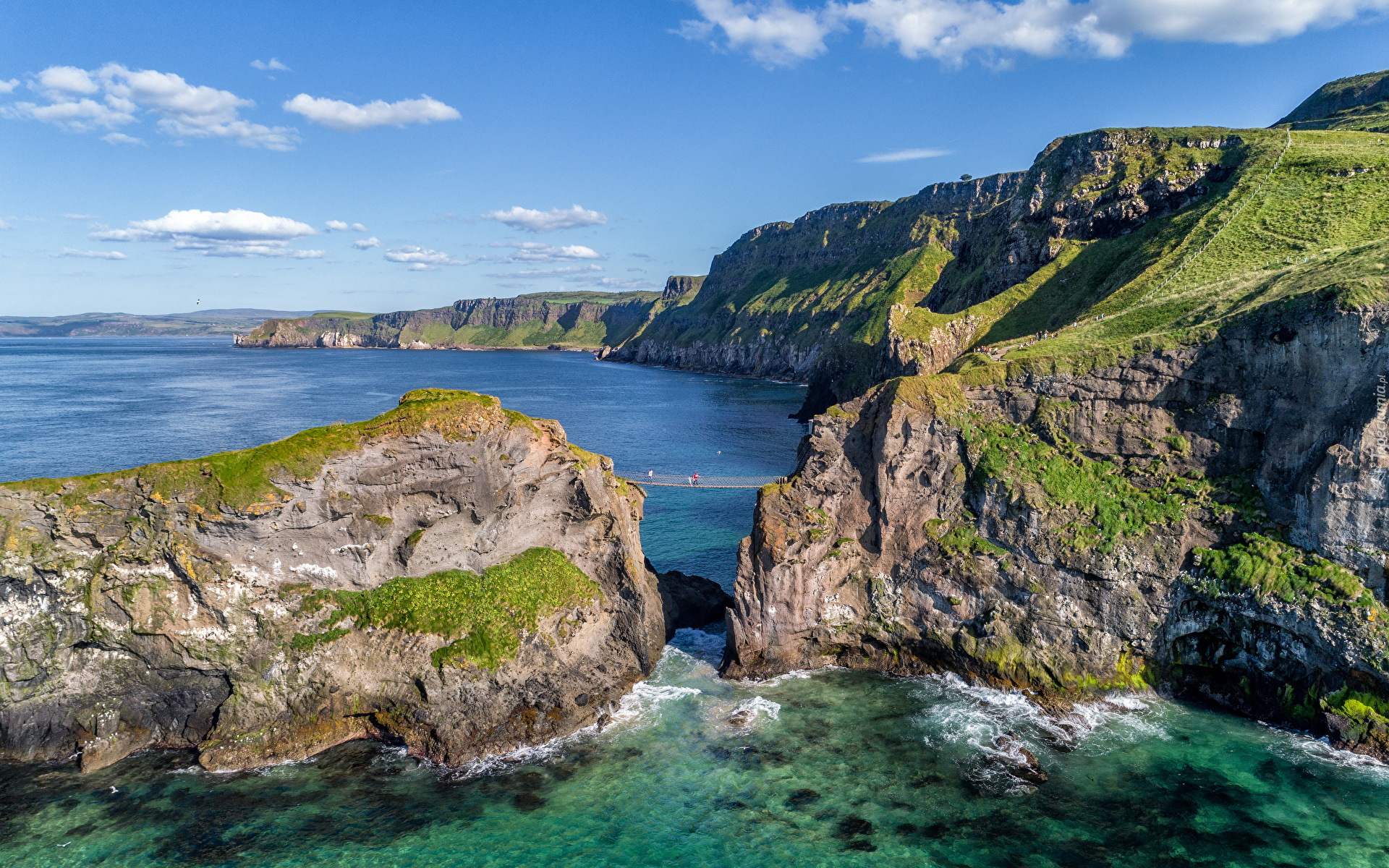 Wybrzeże, Skały, Most, Carrick a Rede Bridge, Klif, Morze, Ballintoy, Hrabstwo Antrim, Irlandia Północna