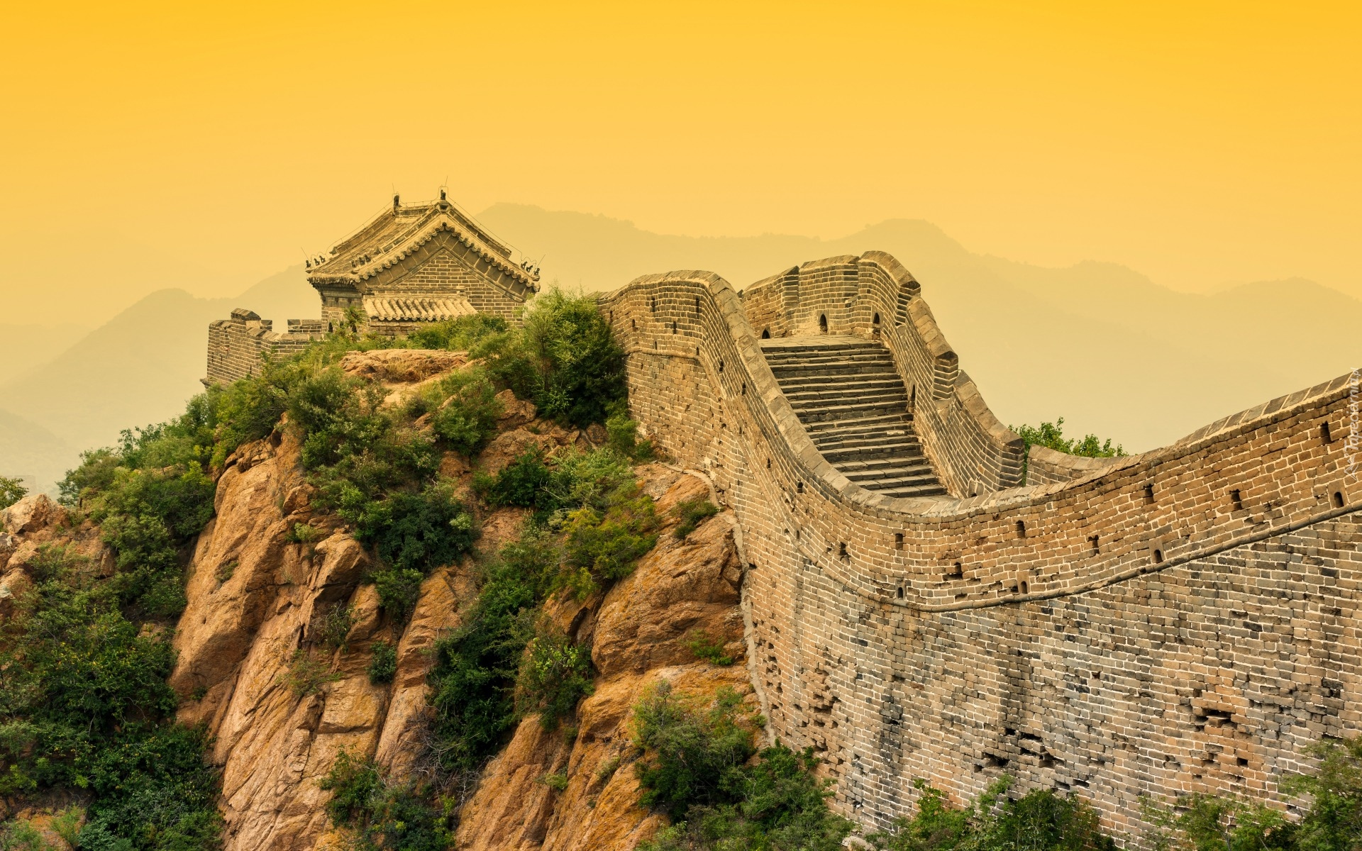 Chiny, Wielki Mur Chiński, Skały, Mur obronny, Wieża obserwacyjna,  Góry Nan Shan
