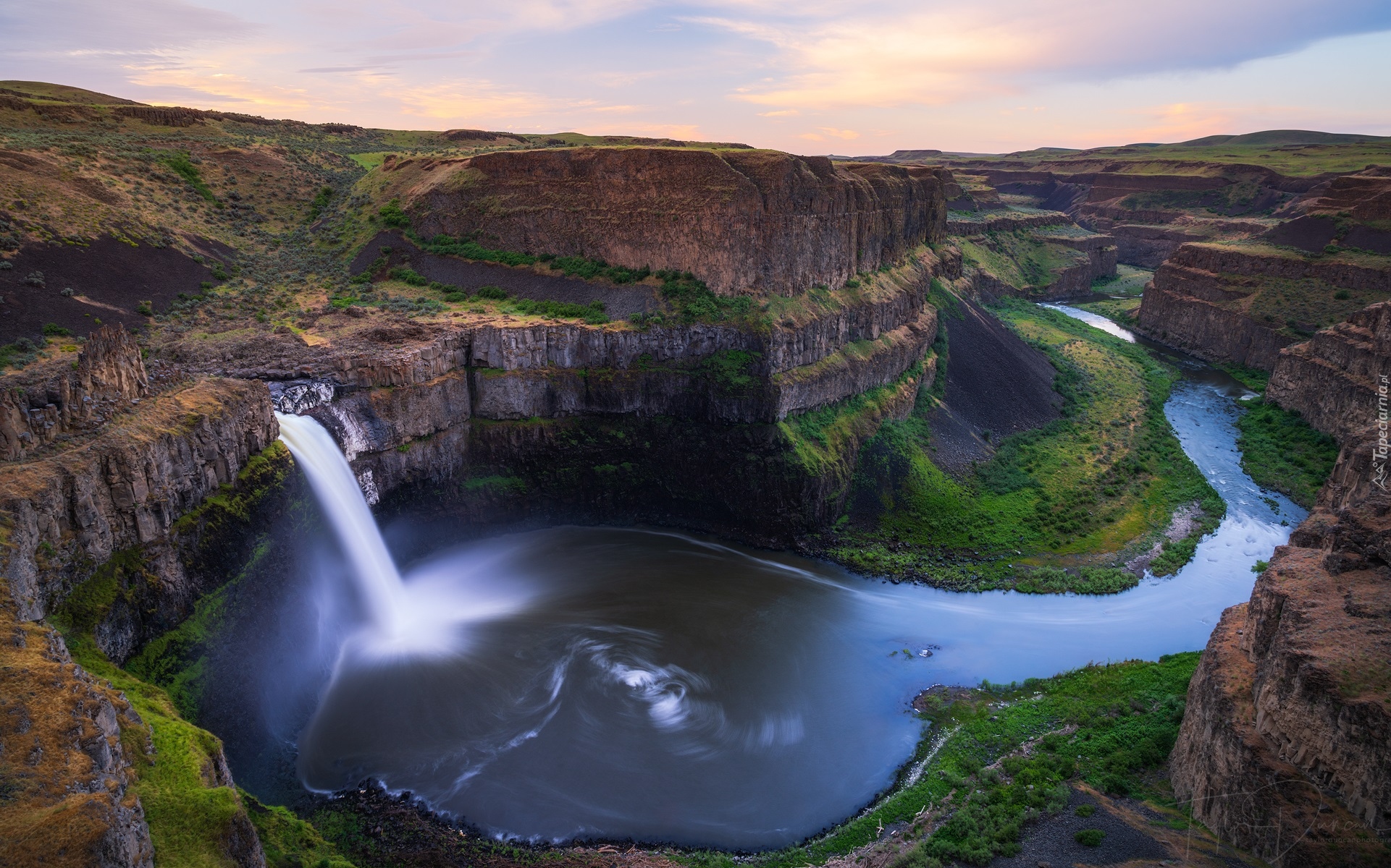 Rzeka, Palouse River, Wodospad Palouse, Skały, Stan Waszyngton, Stany Zjednoczone