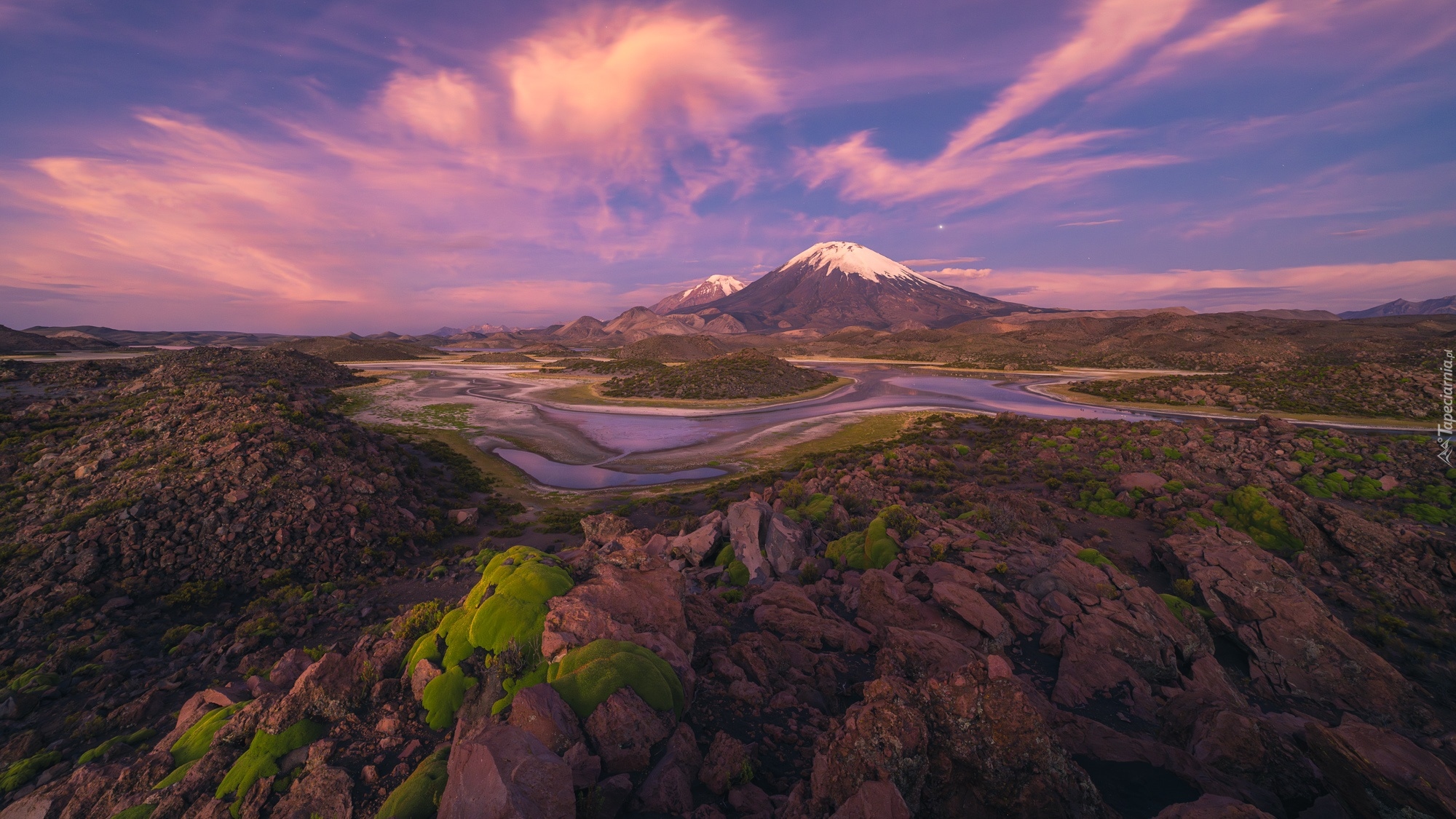 Chile, Park Narodowy Lauca, Góry, Wulkan, Parinacota, Skały