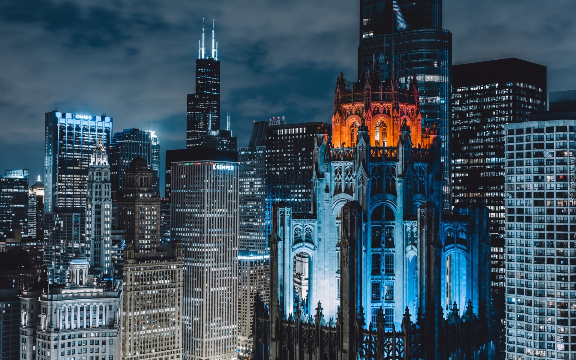 Stany Zjednoczone, Chicago, Zabytkowy budynek Tribune Tower, Wieżowce, Chicago