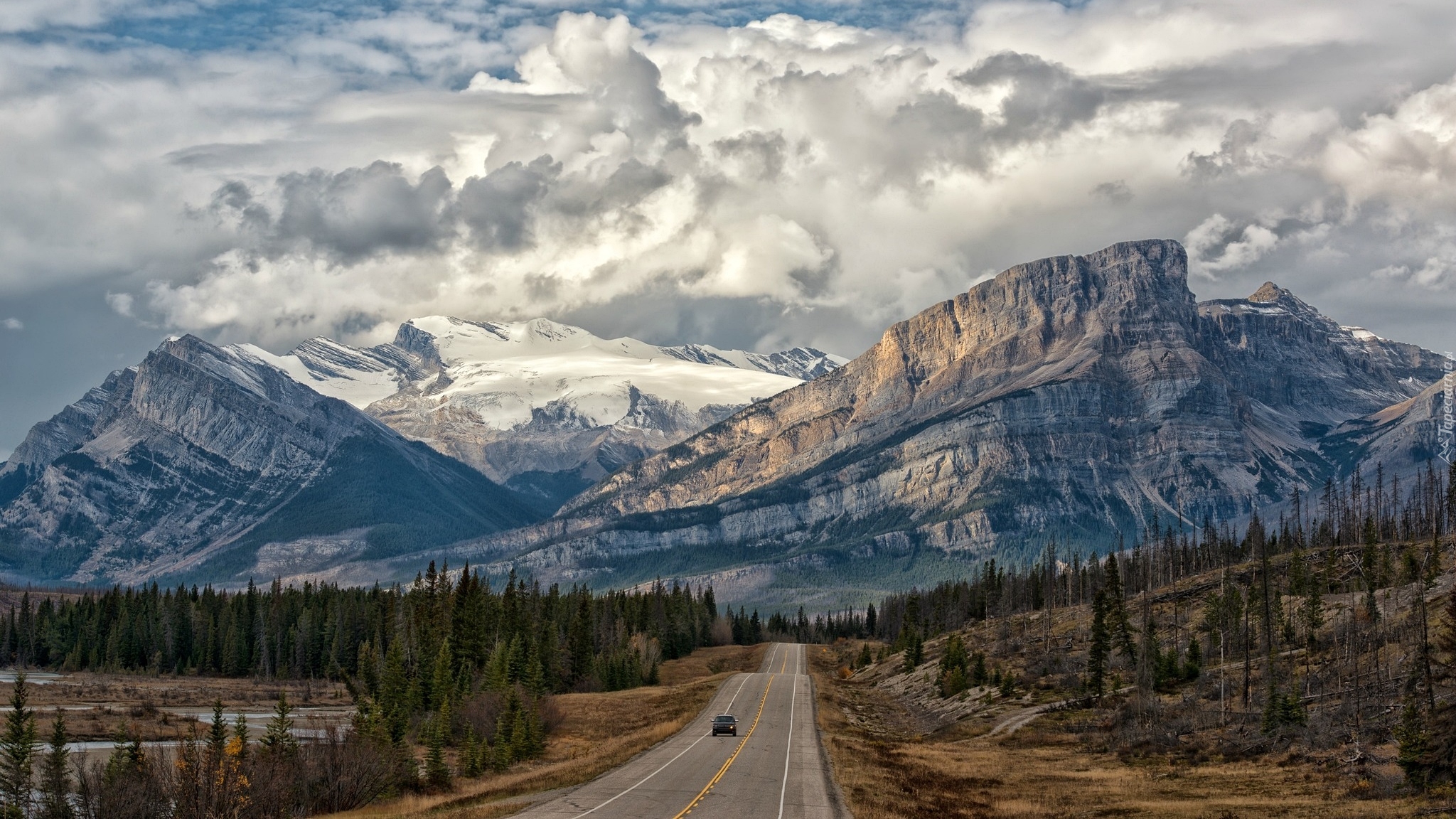 Chmury, Góry Skaliste, Samochód, Droga, Autostrada Davida Thompsona, Kanada