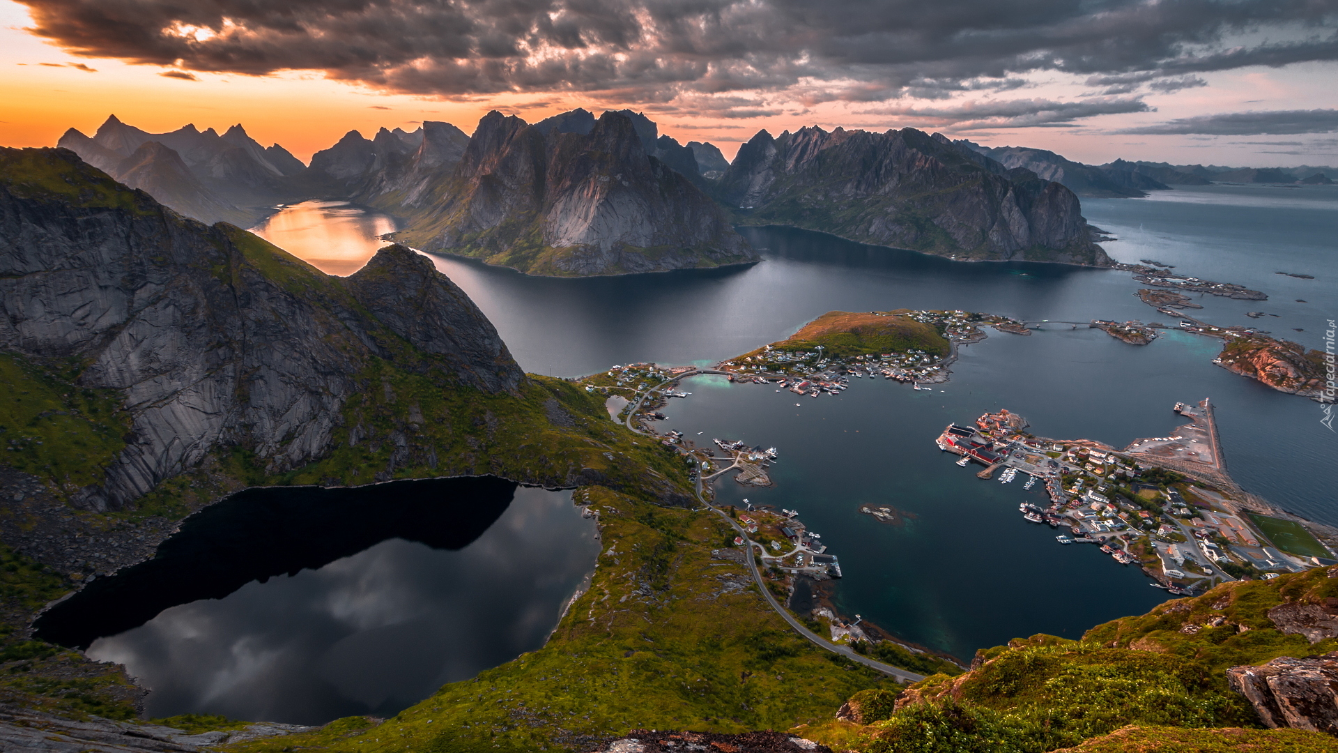 Góry, Lofoty, Wioska Reine, Wioska Hamnoy, Morze Norweskie, Norwegia