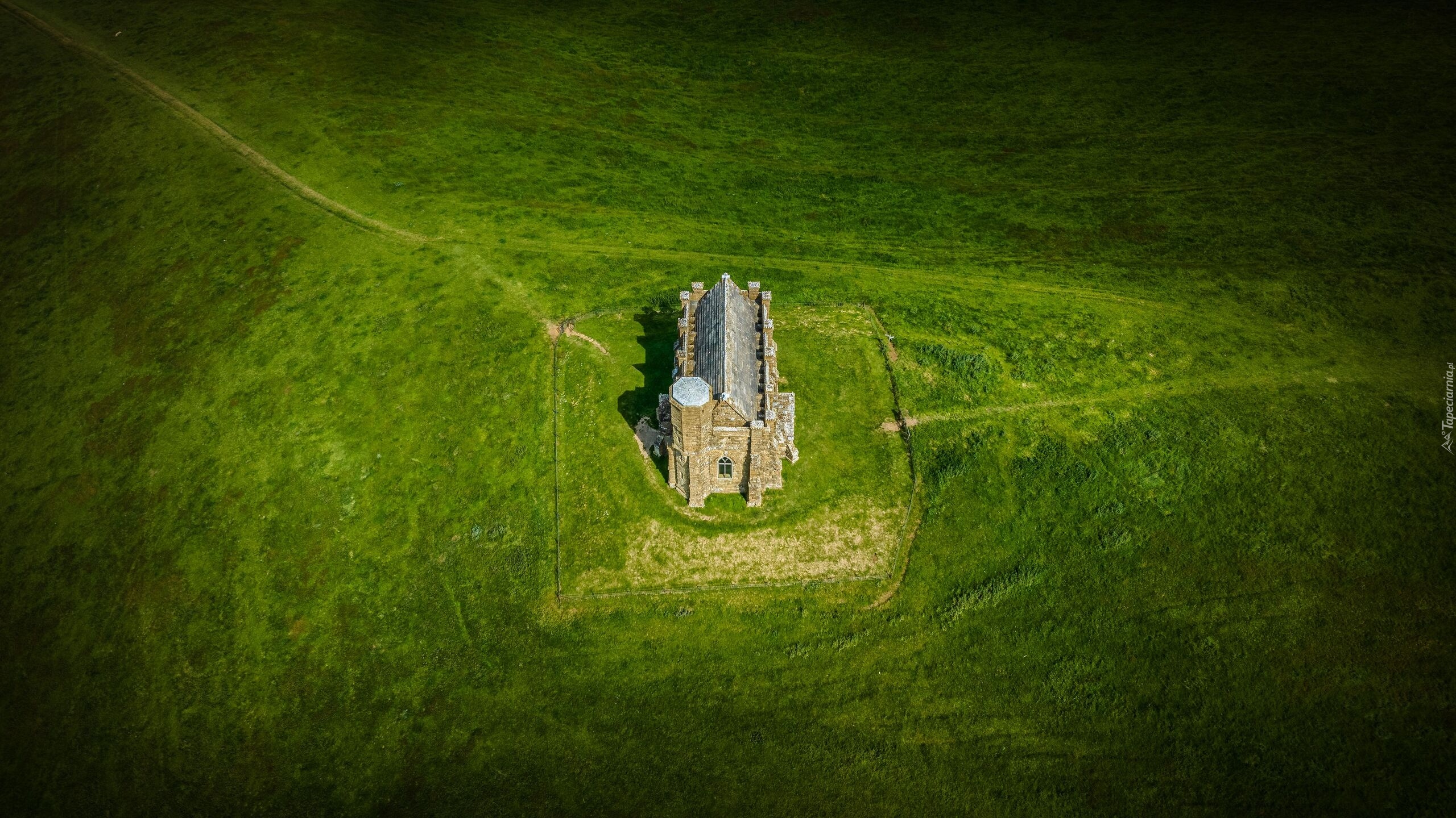 Dom, Trawa, Pole, Z lotu ptaka, Kaplica St Catherine, Abbotsbury, Dorset, Anglia