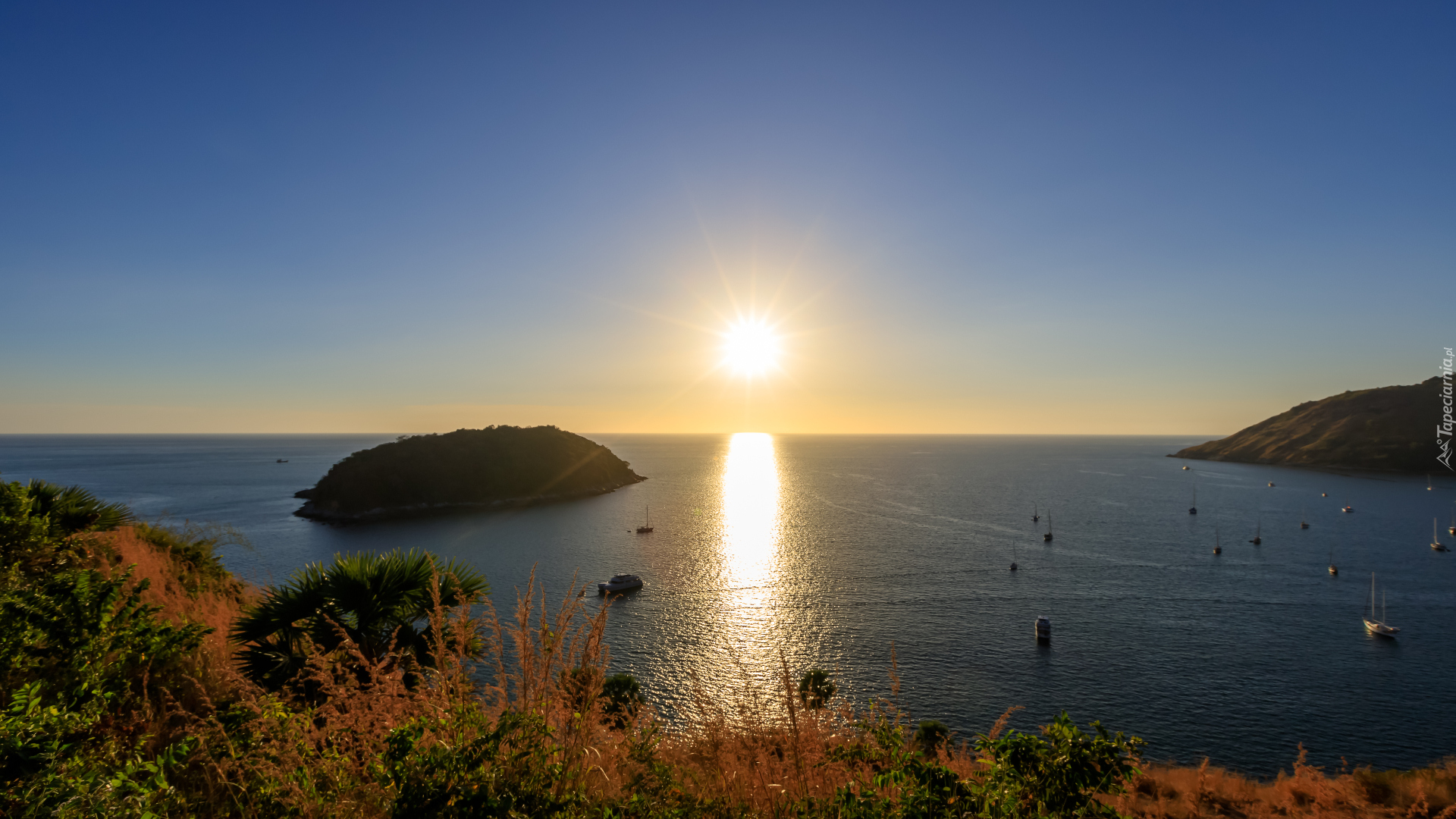 Zachód słońca, Przylądek, Cape Phrom Thep, Morze Andamańskie, Wyspy, Windmill Viewpoint, Tajlandia