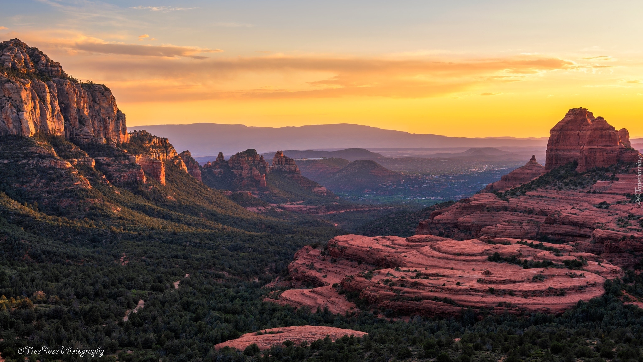 Zachód słońca, Rezerwat przyrody, Red Rock State Park, Skały, Sedona, Arizona, Stany Zjednoczone