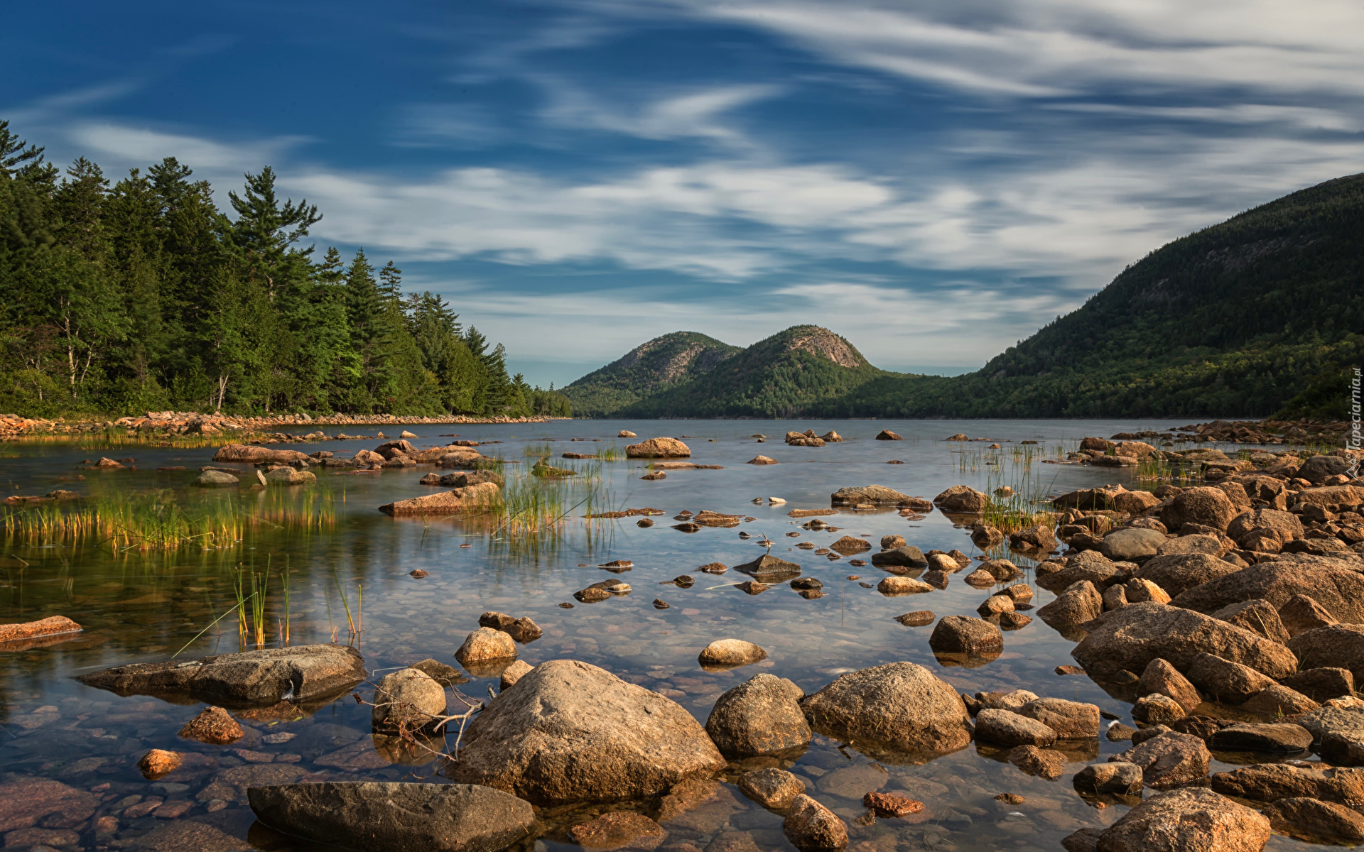 Stany Zjednoczone, Stan Maine, Park Narodowy Acadia, Jezioro Jordan Pond, Kamienie, Góry, Bubble Mountains
