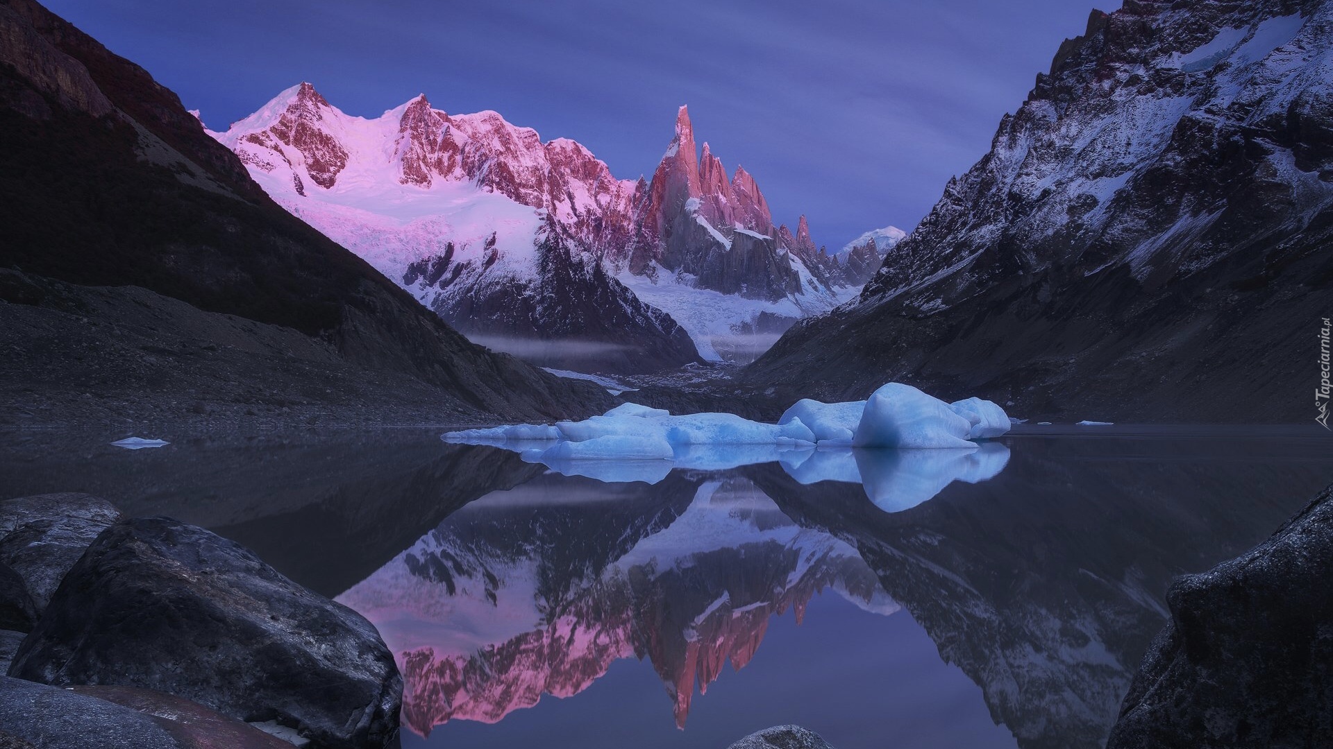 Argentyna, Patagonia, Góry, Ośnieżone, Jezioro, Laguna Torre, Odbicie, Park Narodowy Los Glaciares