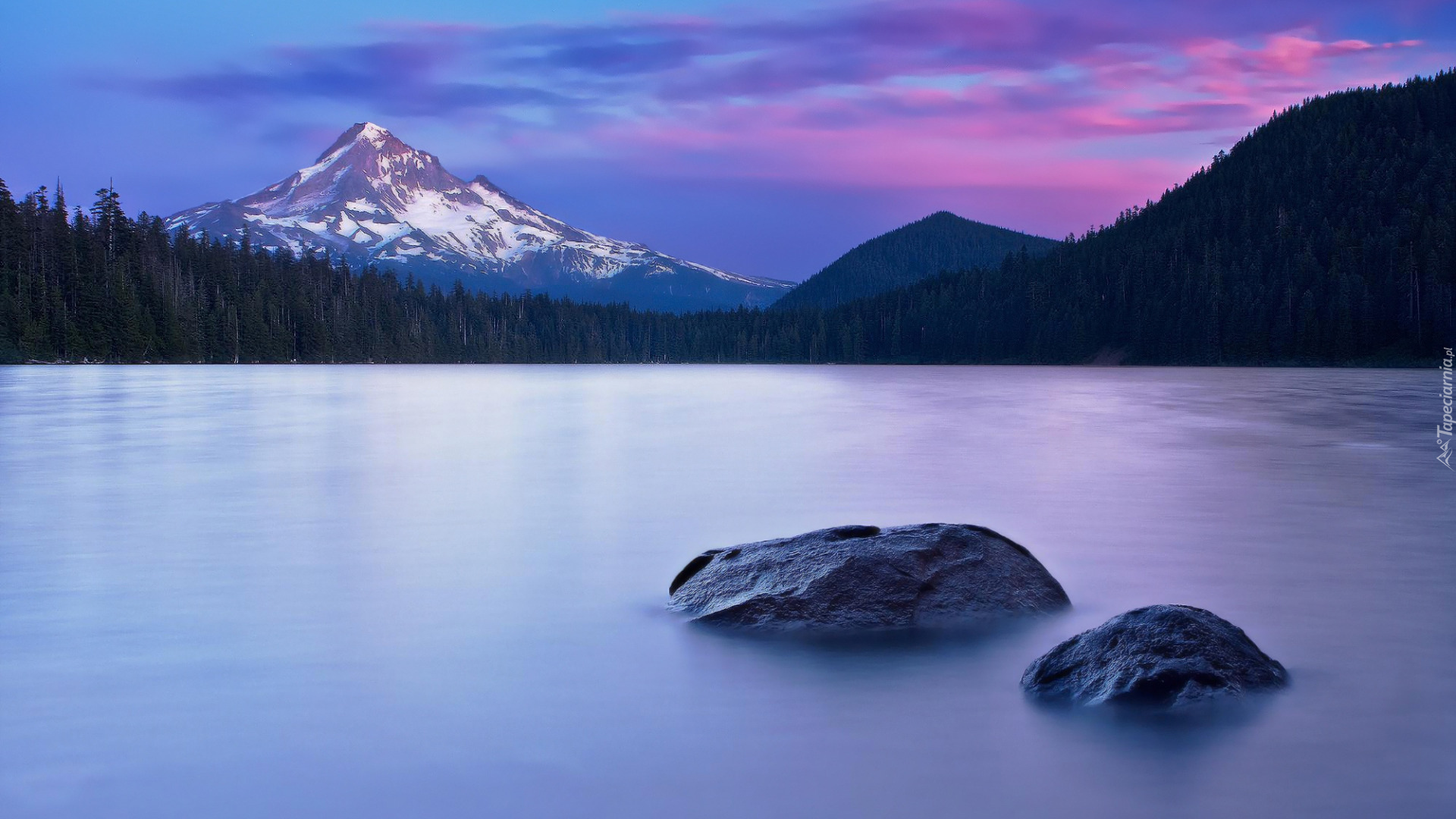 Jezioro, Lost Lake, Kamienie, Góra, Stratowulkan Mount Hood, Stan Oregon, Stany Zjednoczone