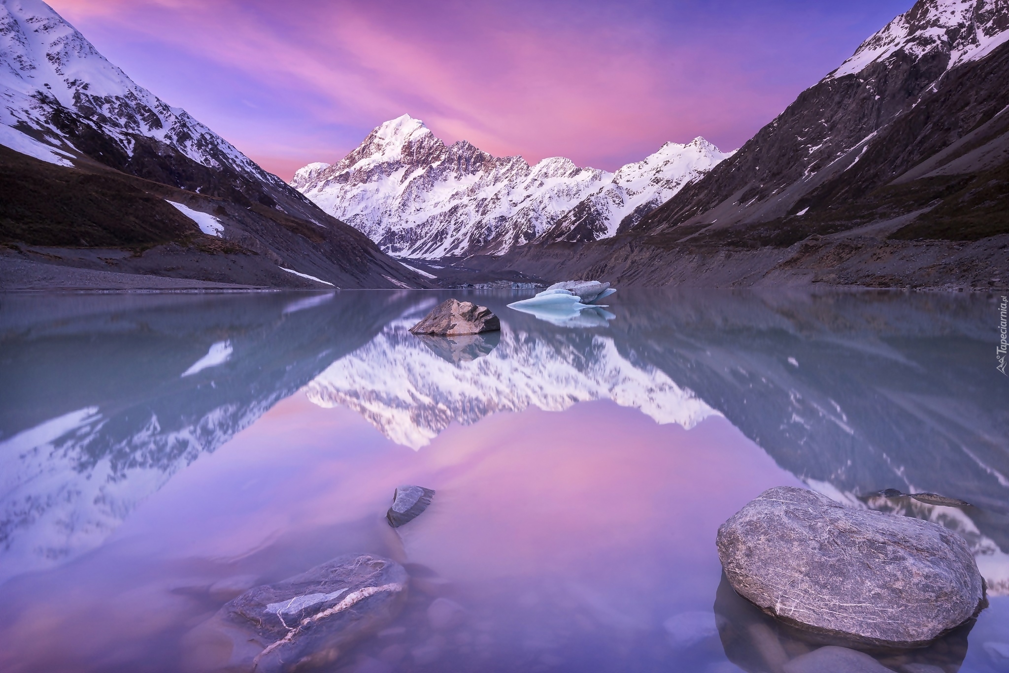 Góry, Mount Cook, Góra Cooka, Jezioro, Park Narodowy Góry Cooka, Wyspa Południowa, Nowa Zelandia