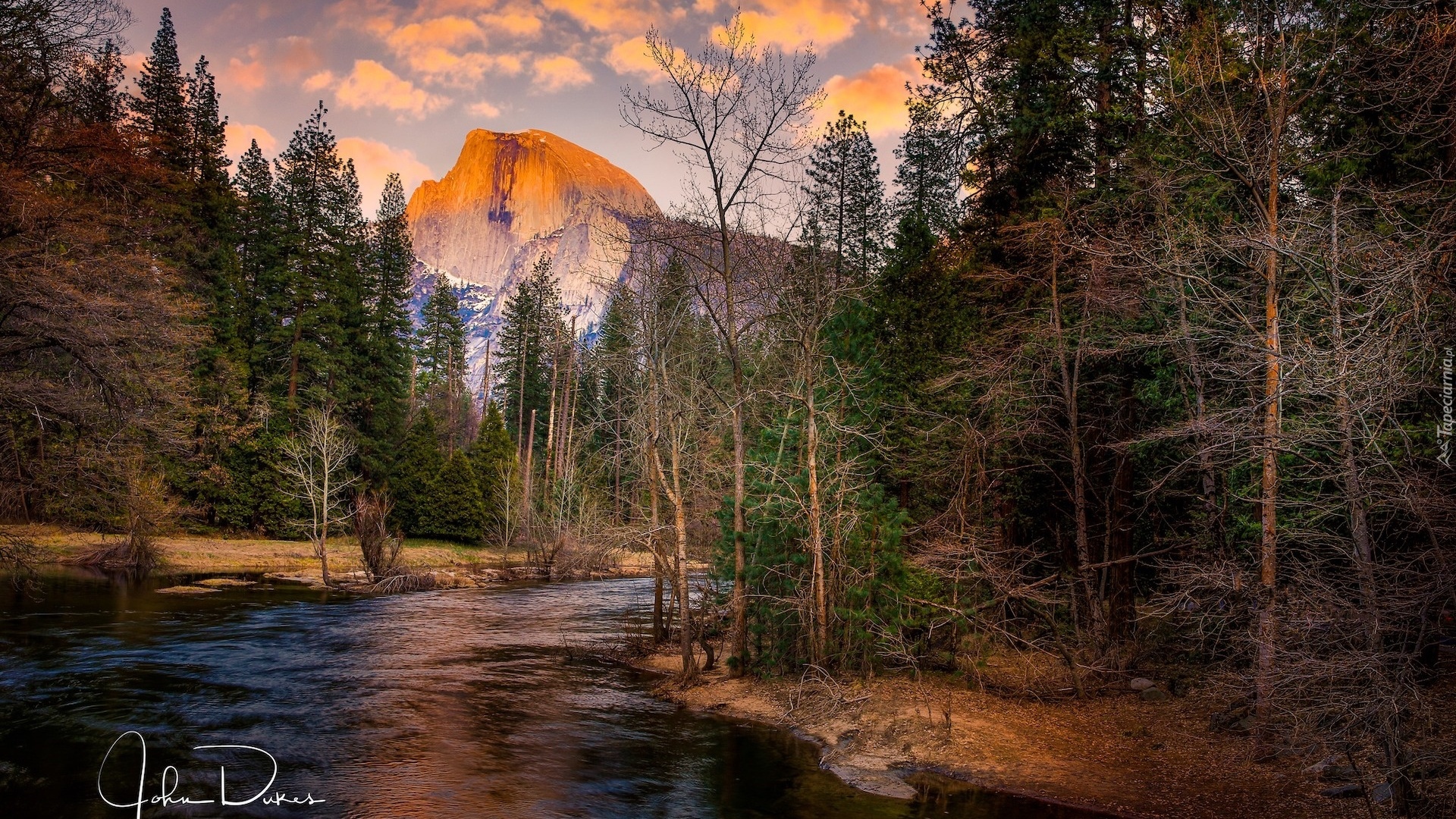 Stany Zjednoczone, Kalifornia, Park Narodowy Yosemite, Góra, Half Dome, Rzeka, Merced River, Drzewa