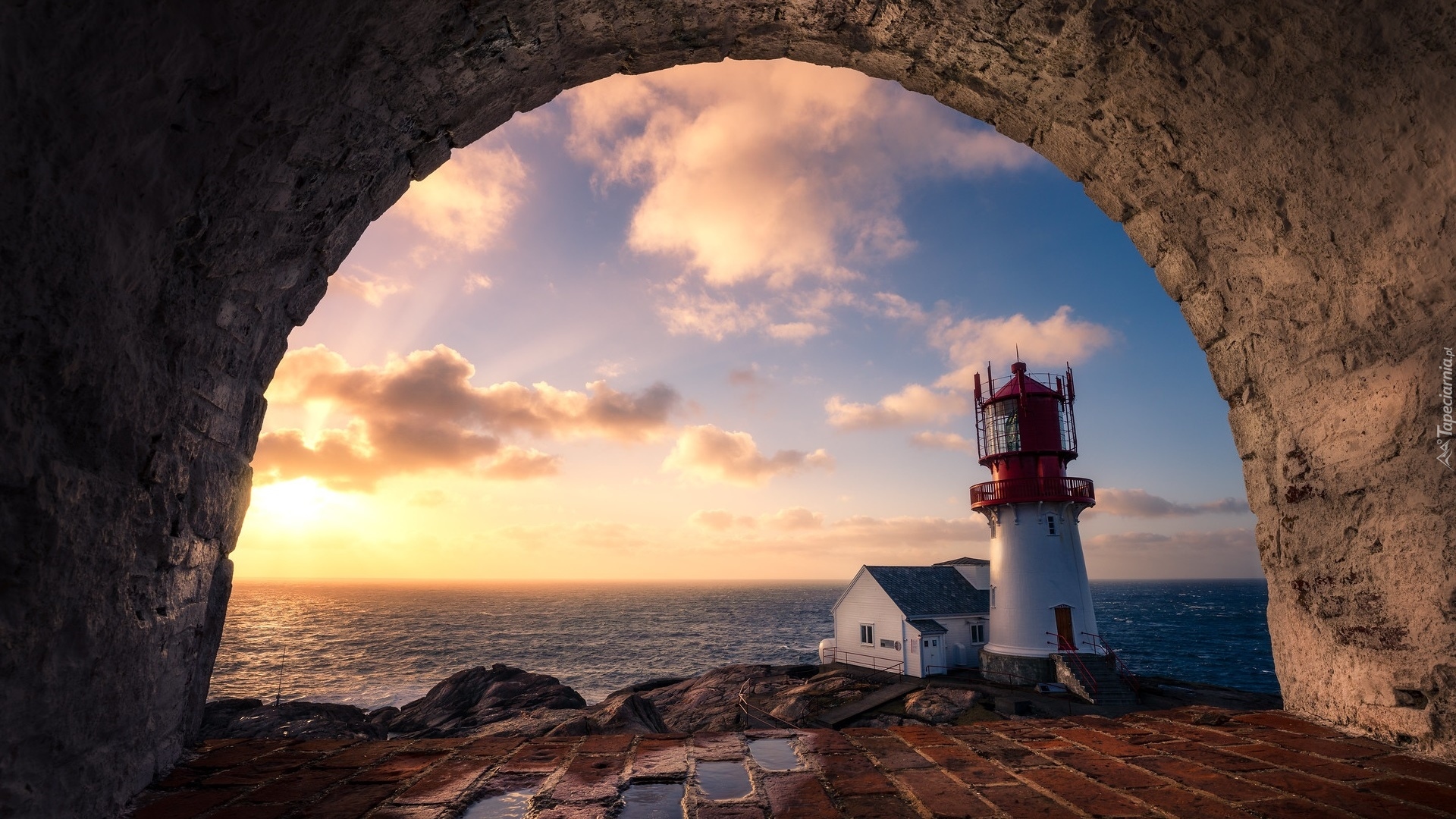 Skały, Łuk, Morze, Latarnia morska, Lindesnes Lighthouse, Dom, Lindesnes, Norwegia