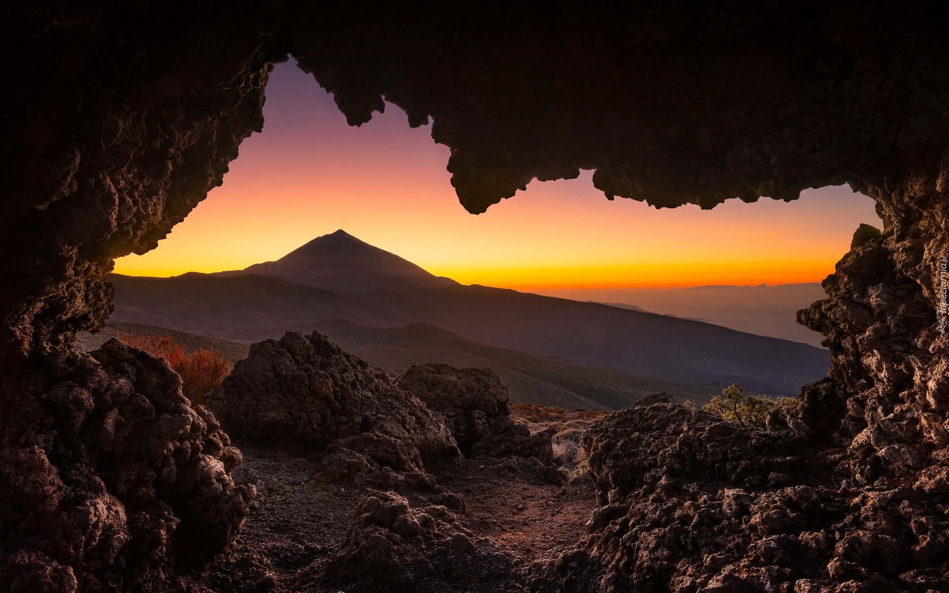 Hiszpania, Teneryfa, Góra, Teide, Skały, Zachód słońca