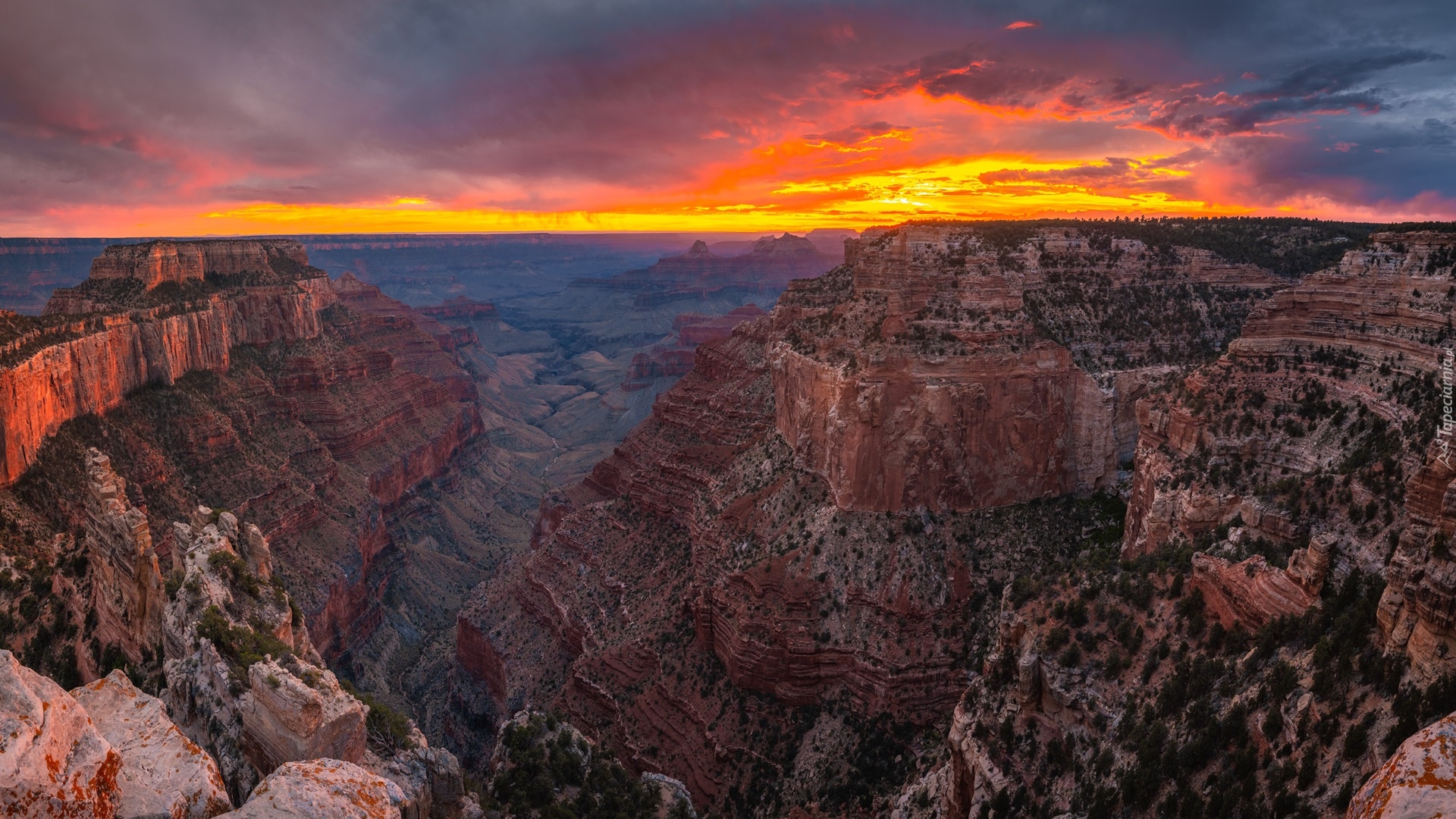 Park Narodowy Wielkiego Kanionu, Góry, Wielki Kanion Kolorado, Grand Canyon, Zachód słońca, Arizona, Stany Zjednoczone