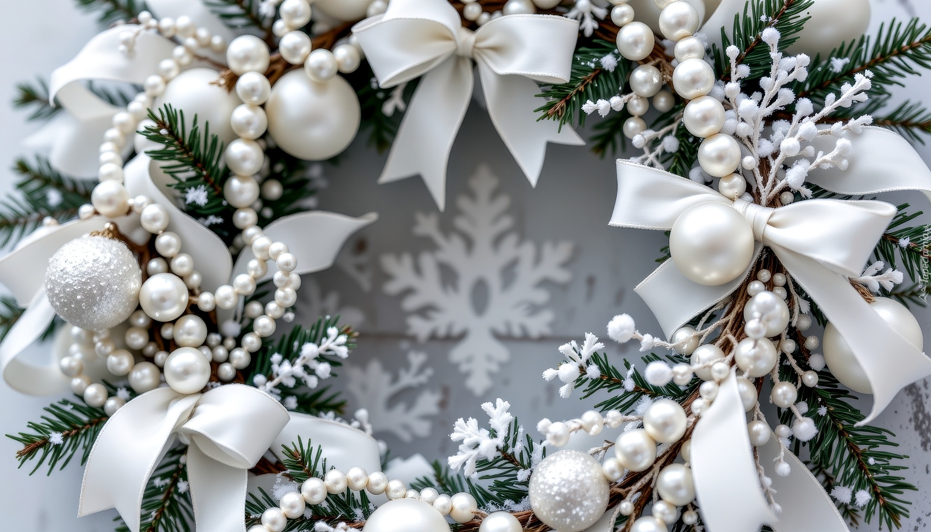 Wieniec, Bombki, Białe, Kokardy, Boże Narodzenie, Grafika AI