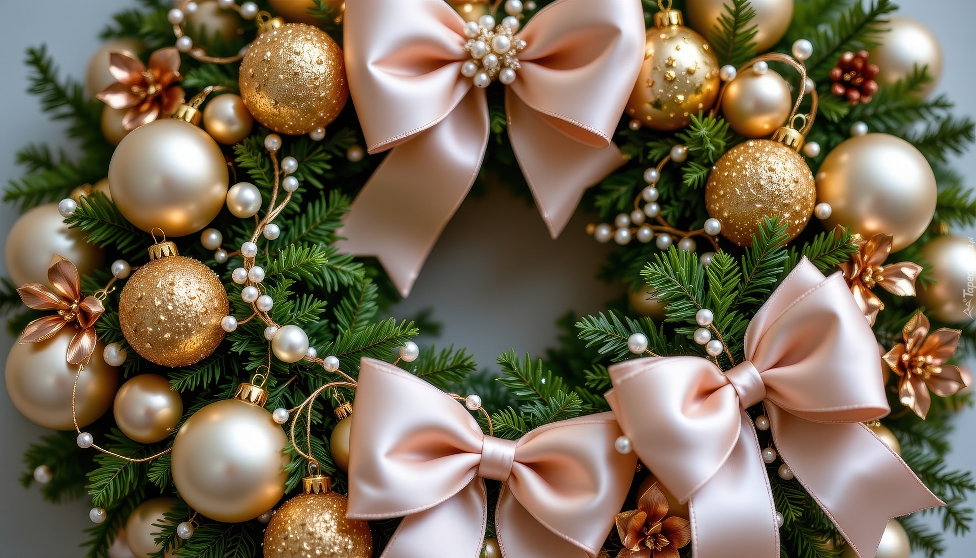 Wieniec, Złote, Bombki, Kokardy, Boże Narodzenie, Grafika AI