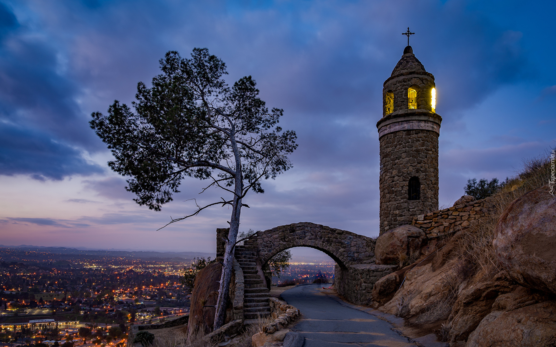 Stany Zjednoczone, Kalifornia, Riverside, Mount Rubidoux Park, Brama, Wieża, Drzewo