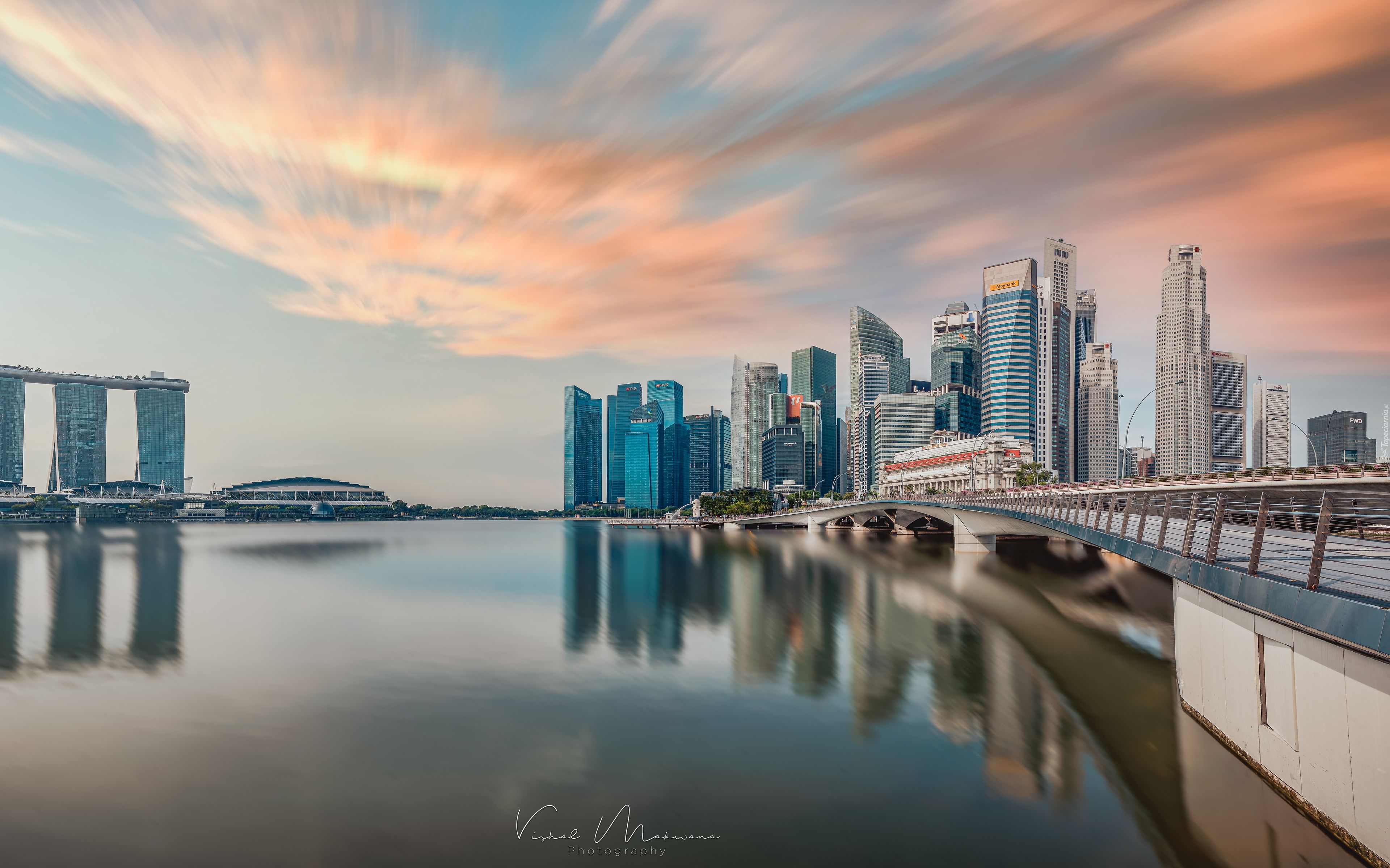 Most, Drapacze chmur, Zatoka Marina Bay, Miasto, Singapur