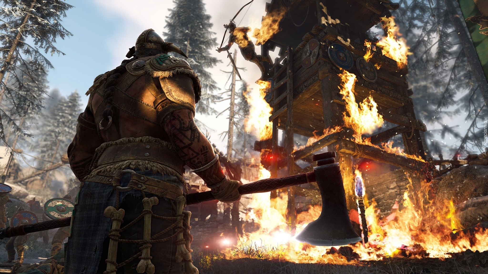 For Honor, Wiking Drengr, Dwuręczny, Topór, Wieża, Pożar