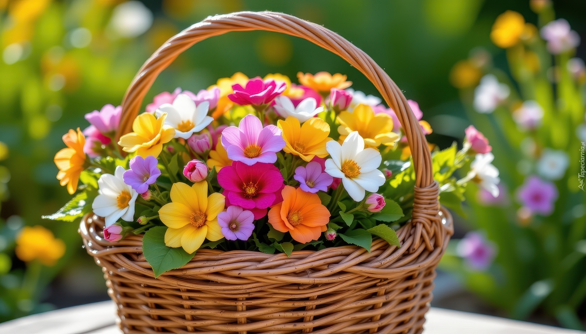 Kolorowe, Rozwinięte, Kwiaty, Wiklinowy, Koszyk