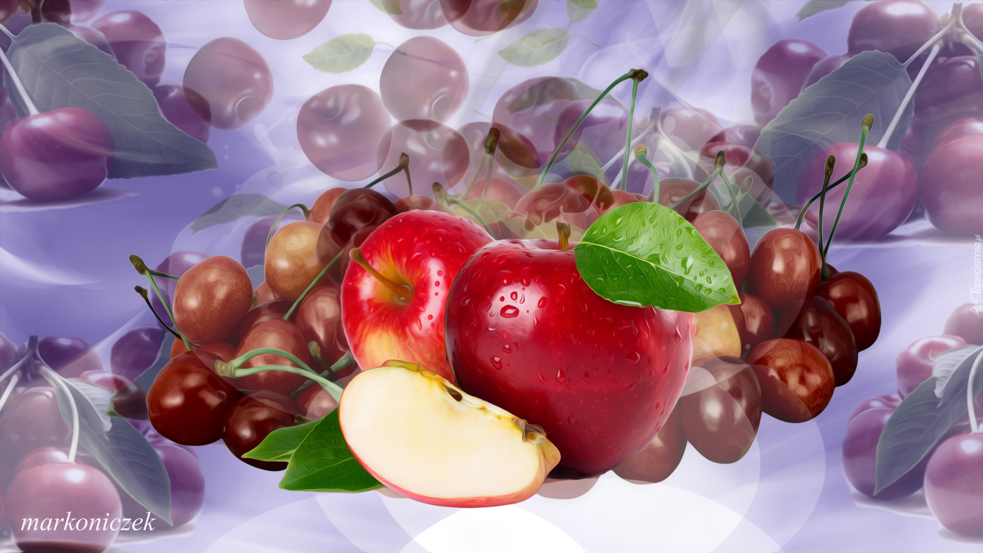 Owoce, Jabłka, Wiśnie, Grafika