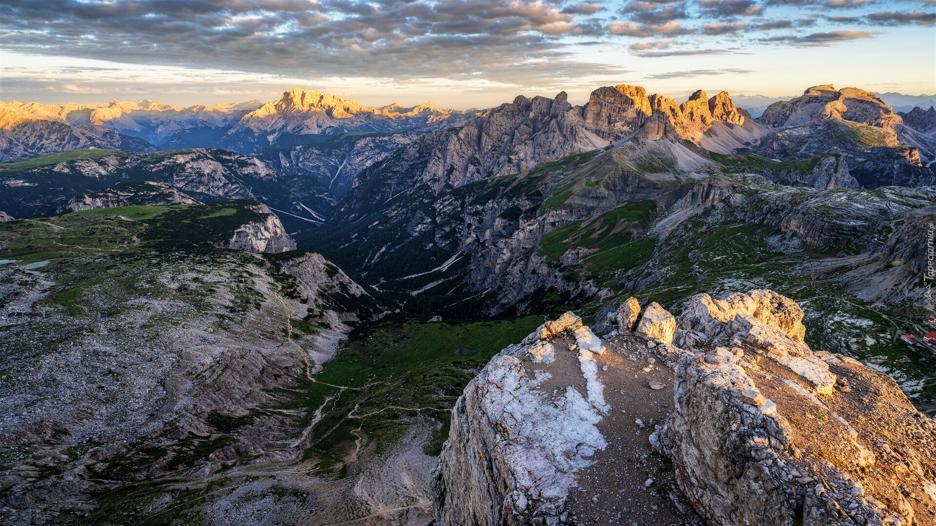 Wschód słońca, Góry, Dolomity, Skały, Dolina, Włochy