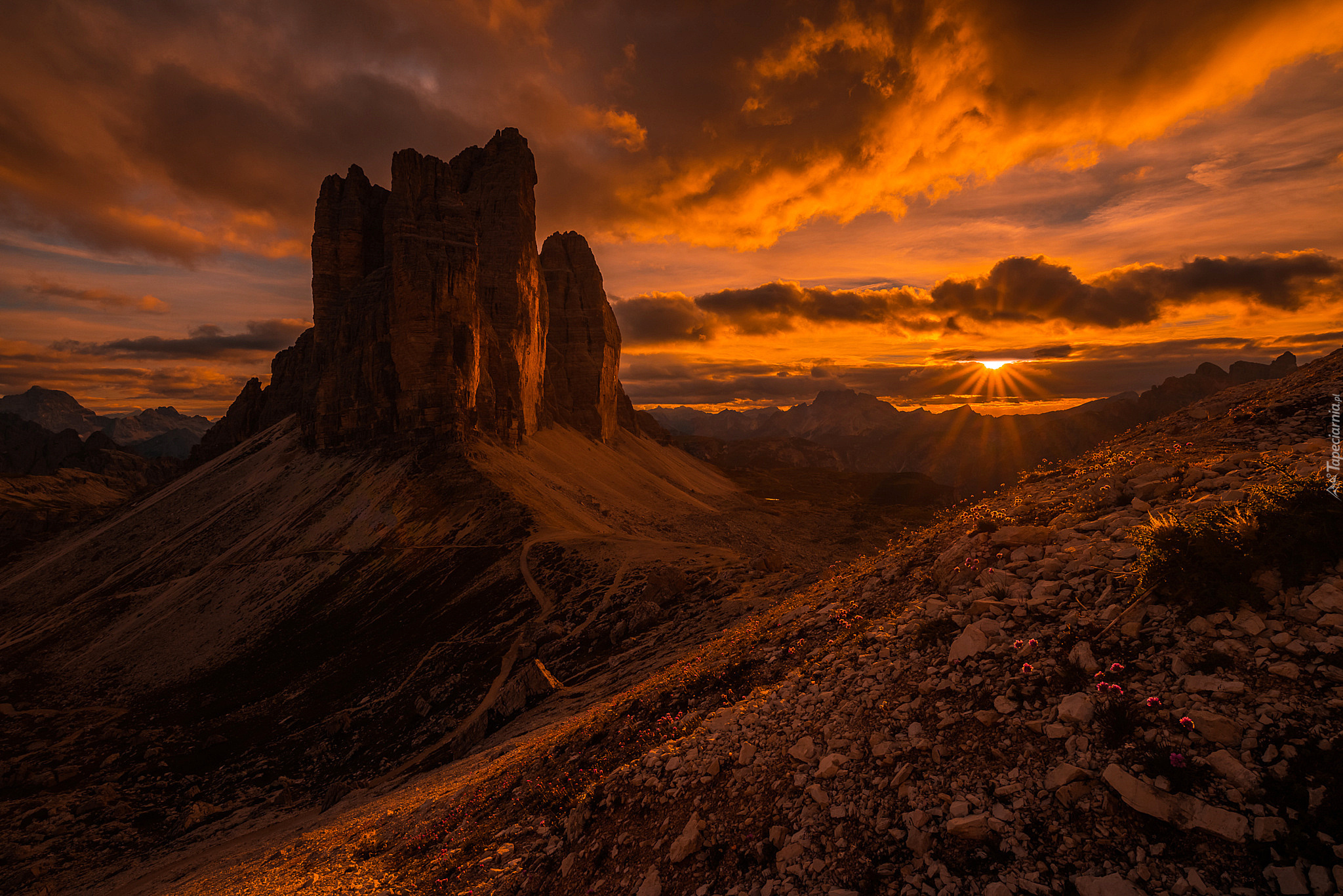 Włochy, Dolomity, Góry, Zachód Słońca