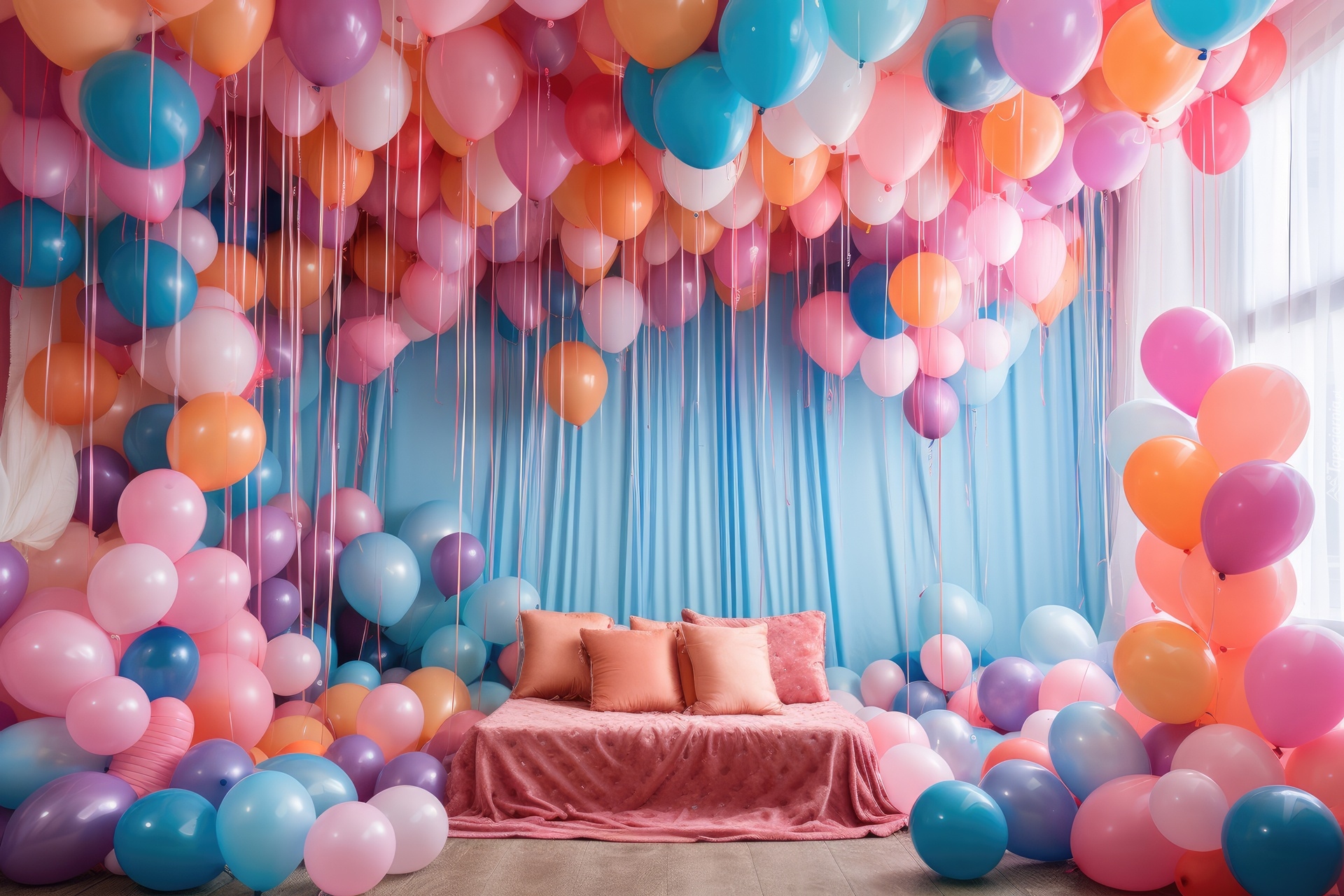 Kolorowe, Balony, Baloniki, Sypialnia, Grafika