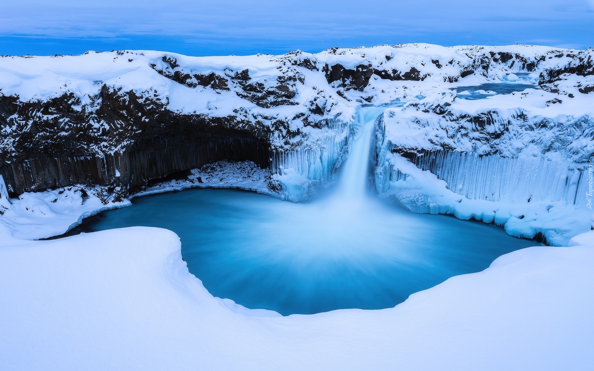 Islandia, Wodospad Aldeyjarfoss, Bazaltowe, Skały, Rzeka Skjalfandafljot, Zima