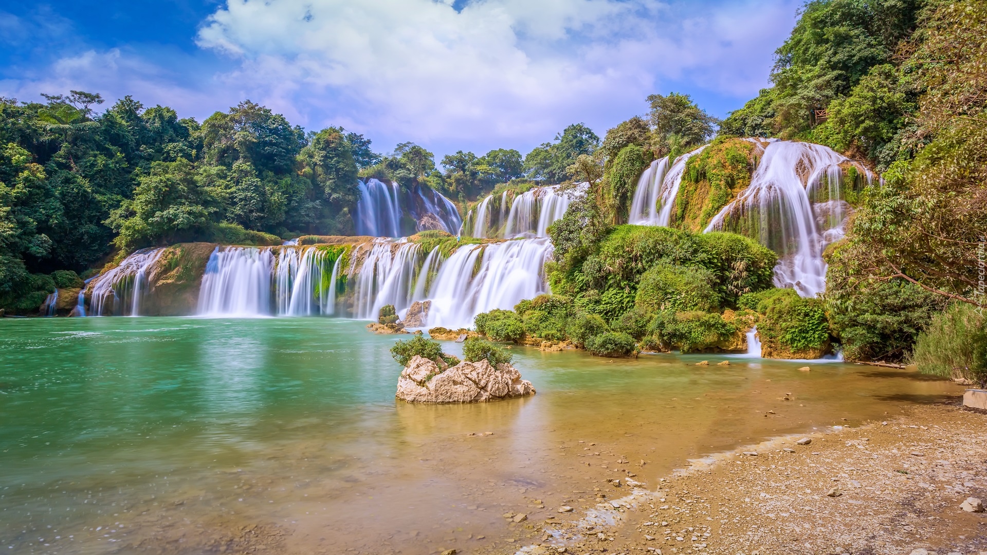 Wodospad, Ban Gioc Waterfall, Jezioro, Rzeka, Cao Bang, Wietnam