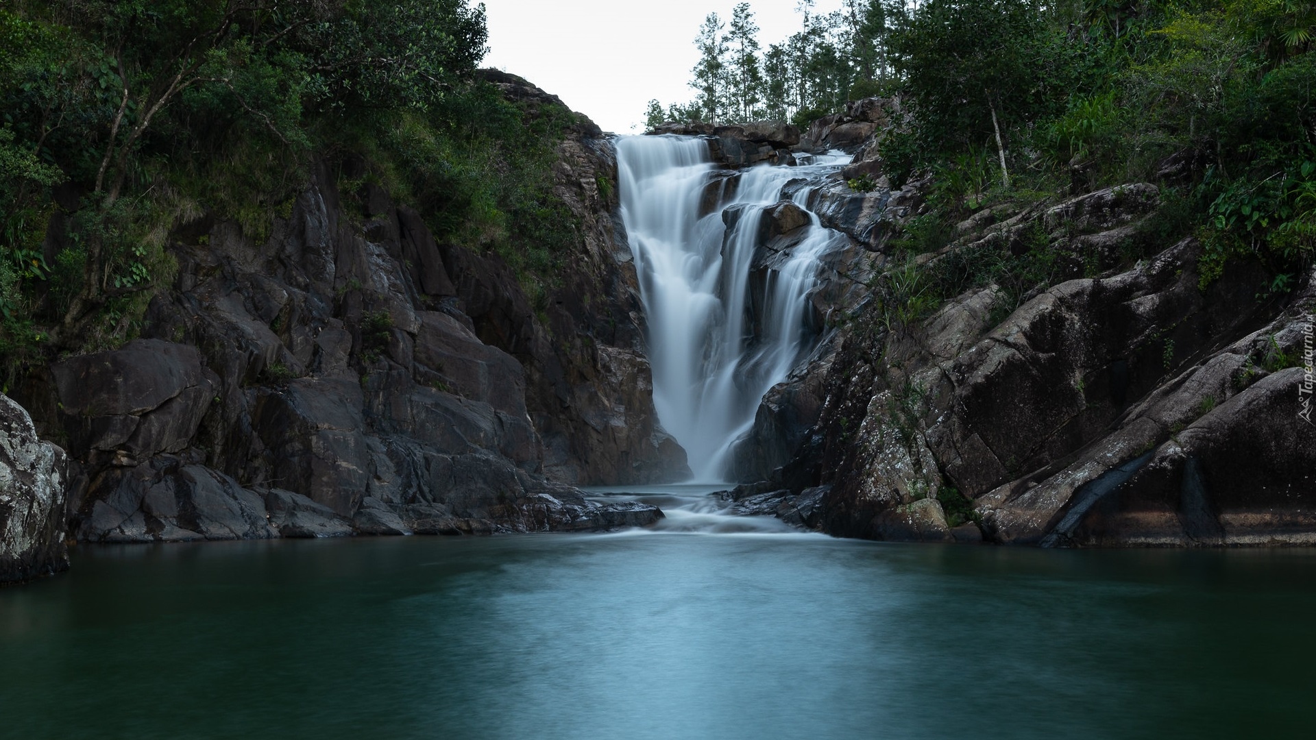 Wodospad, Big Rock Falls, Rzeka, Privassion Creek, Skały, Drzewa, Belize