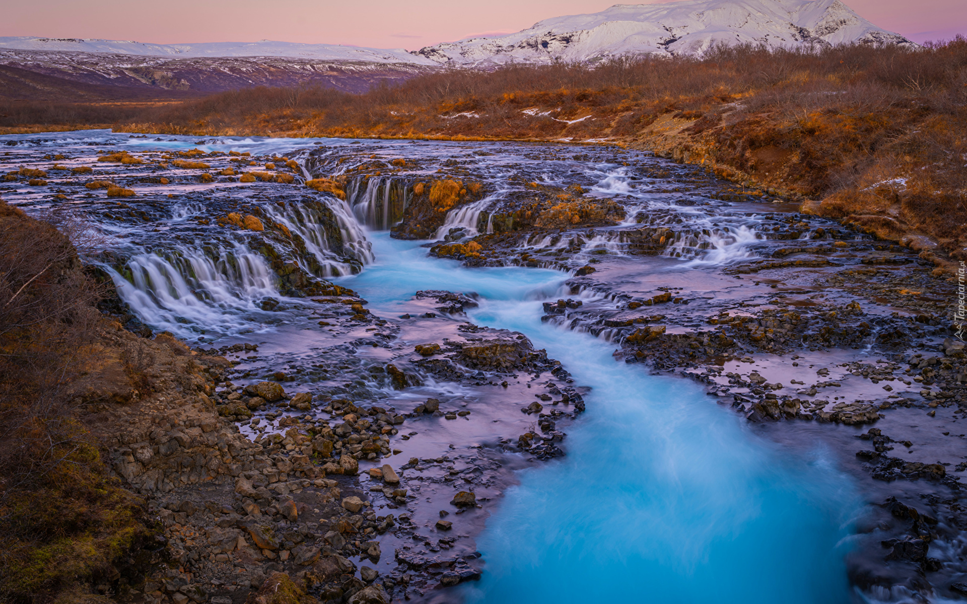 Islandia, Rzeka, Bruara, Wodospad, Bruarfoss Waterfall, Góry