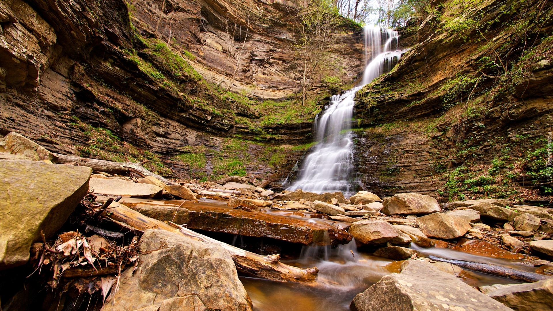 Stany Zjednoczone, Stan Wirginia Zachodnia, Wodospad Cathedral Falls, Skały, Kamienie