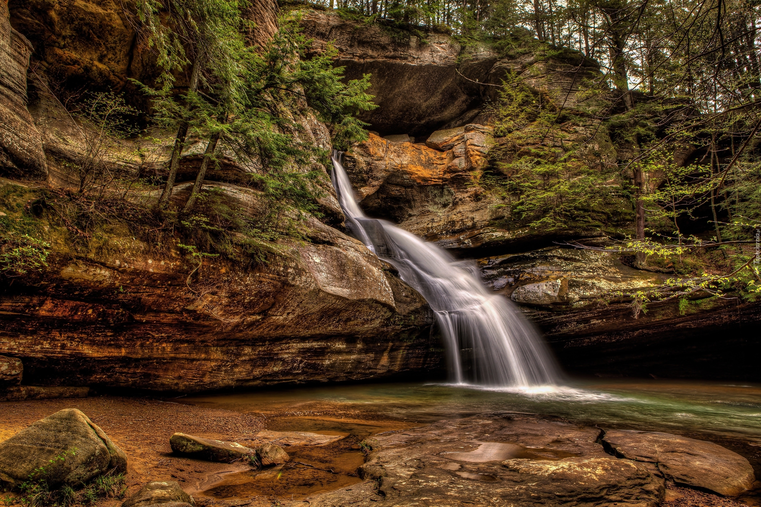 Stany Zjednoczone, Stan Ohio, Park stanowy Hocking Hills, Wodospad Cedar Falls, Skały