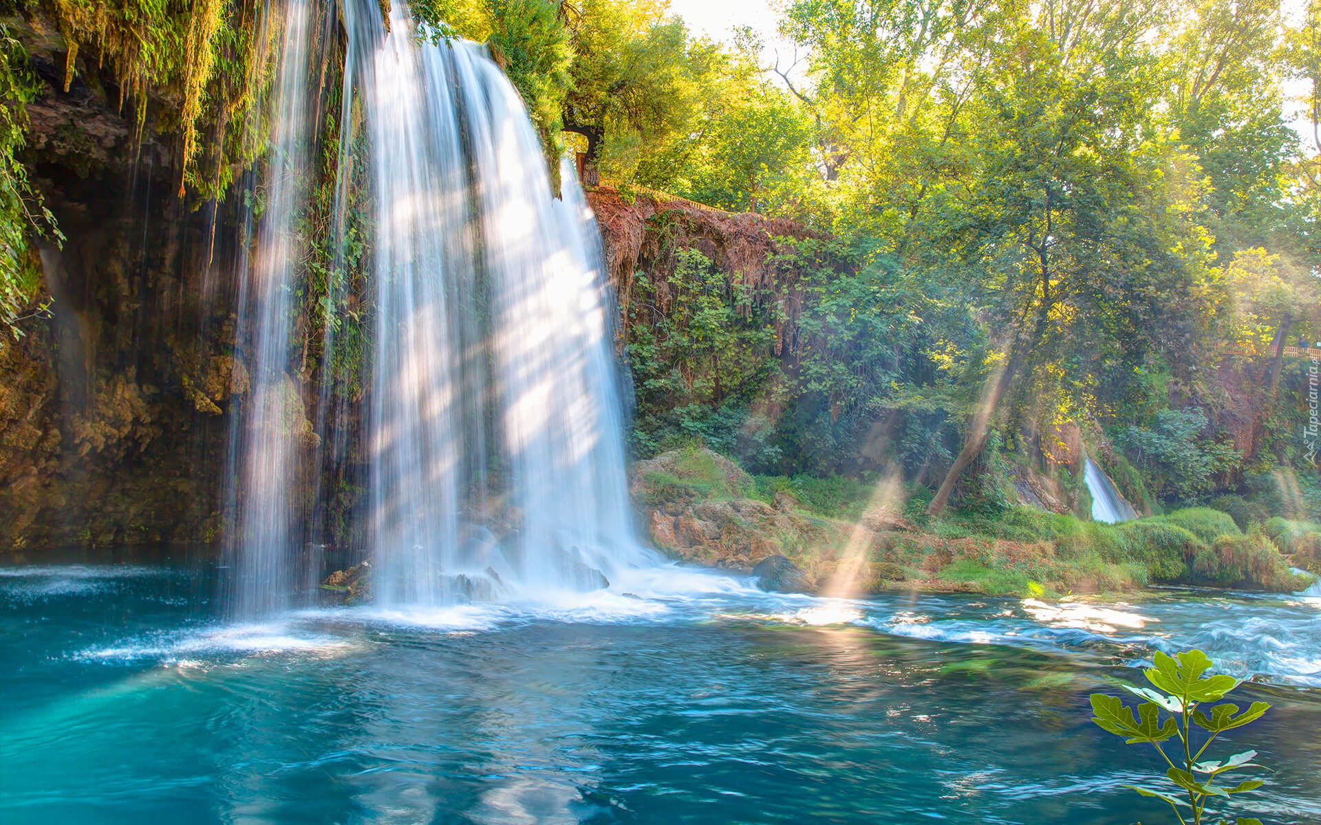 Wodospad, Duden Waterfalls, Skały, Rzeka, Drzewa, Antalya, Turcja