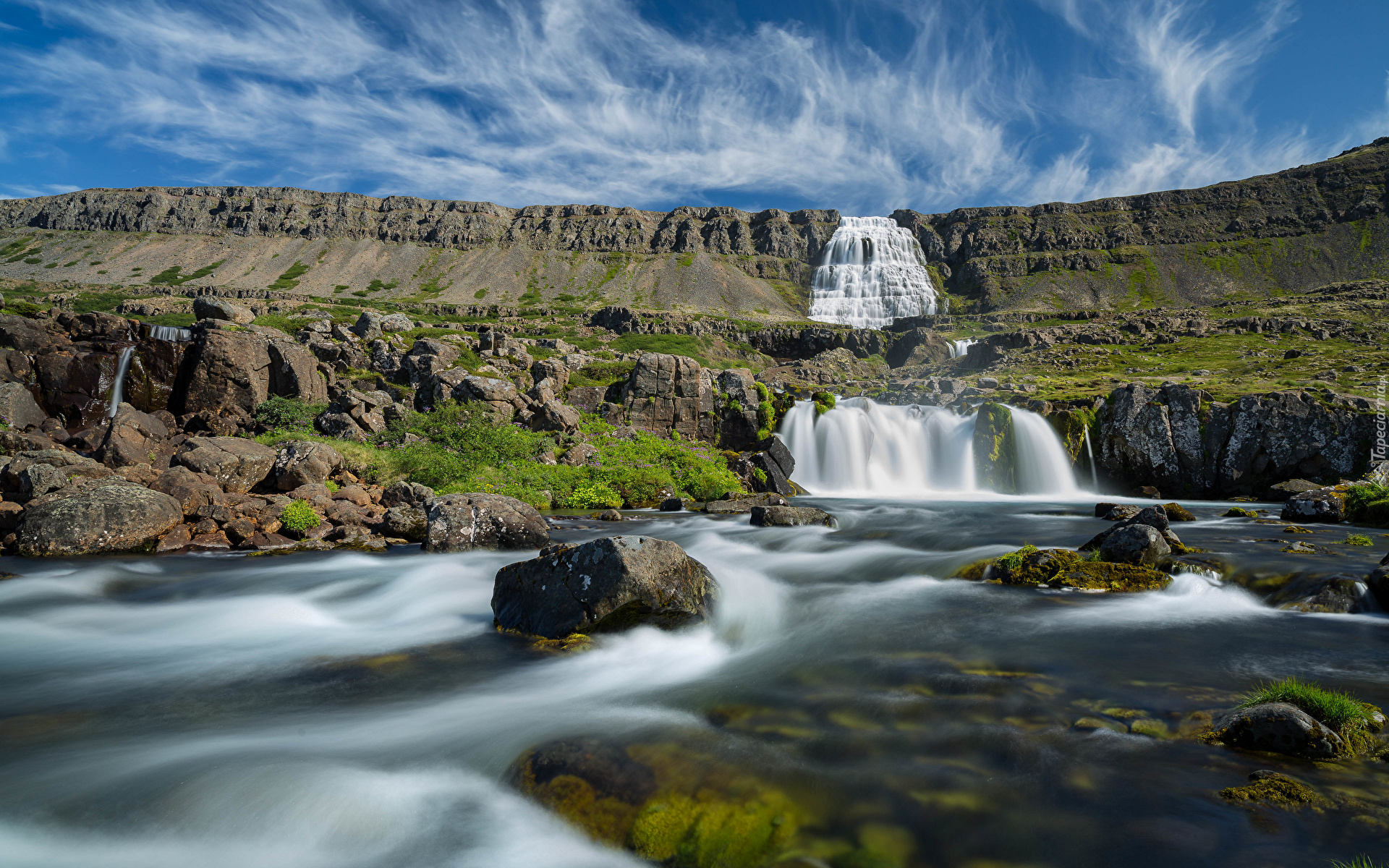 Islandia, Góry, Wodospad Dynjandi, Kamienie, Rzeka