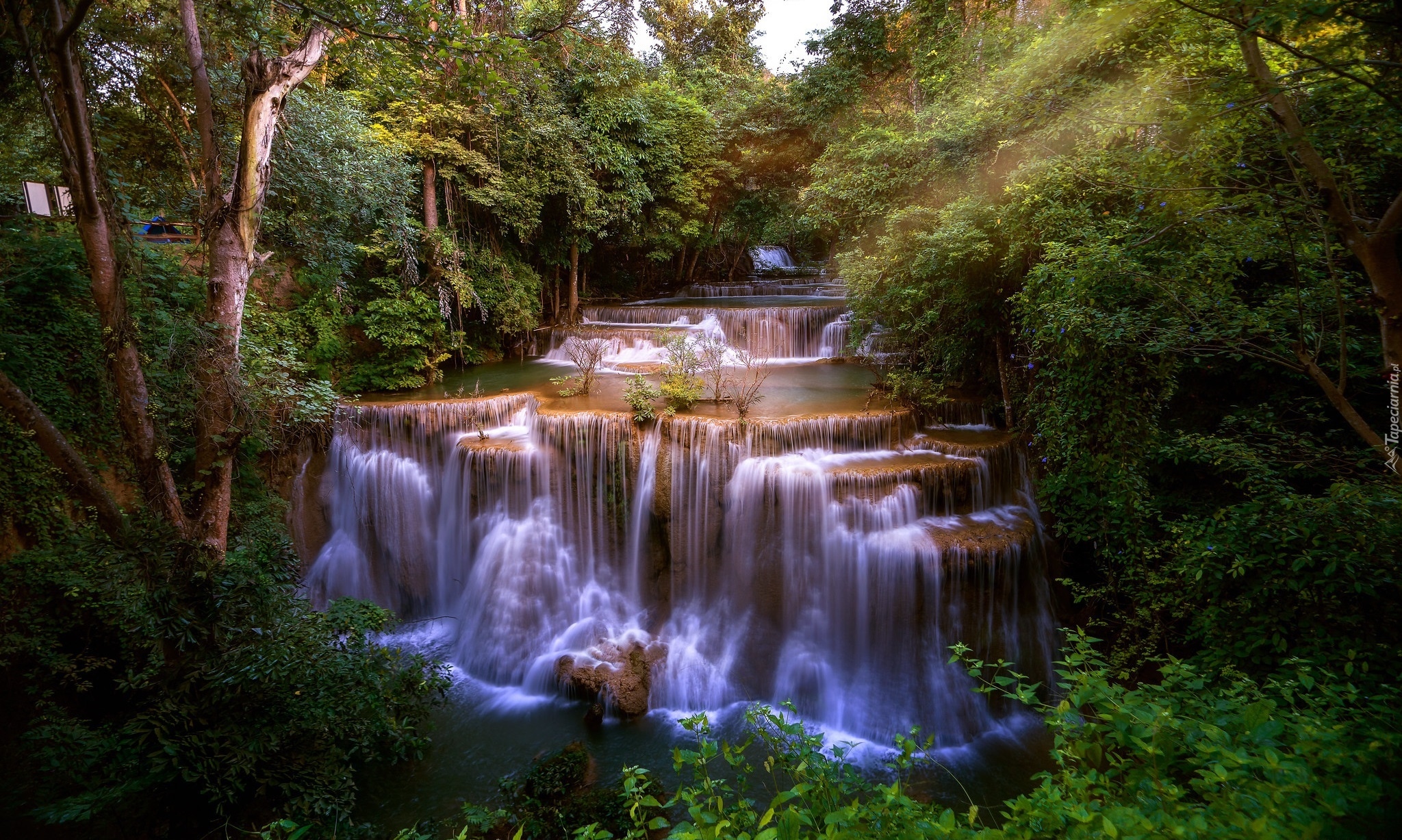 Wodospad Erawan, Kaskada, Drzewa, Park Narodowy Erawan, Tajlandia